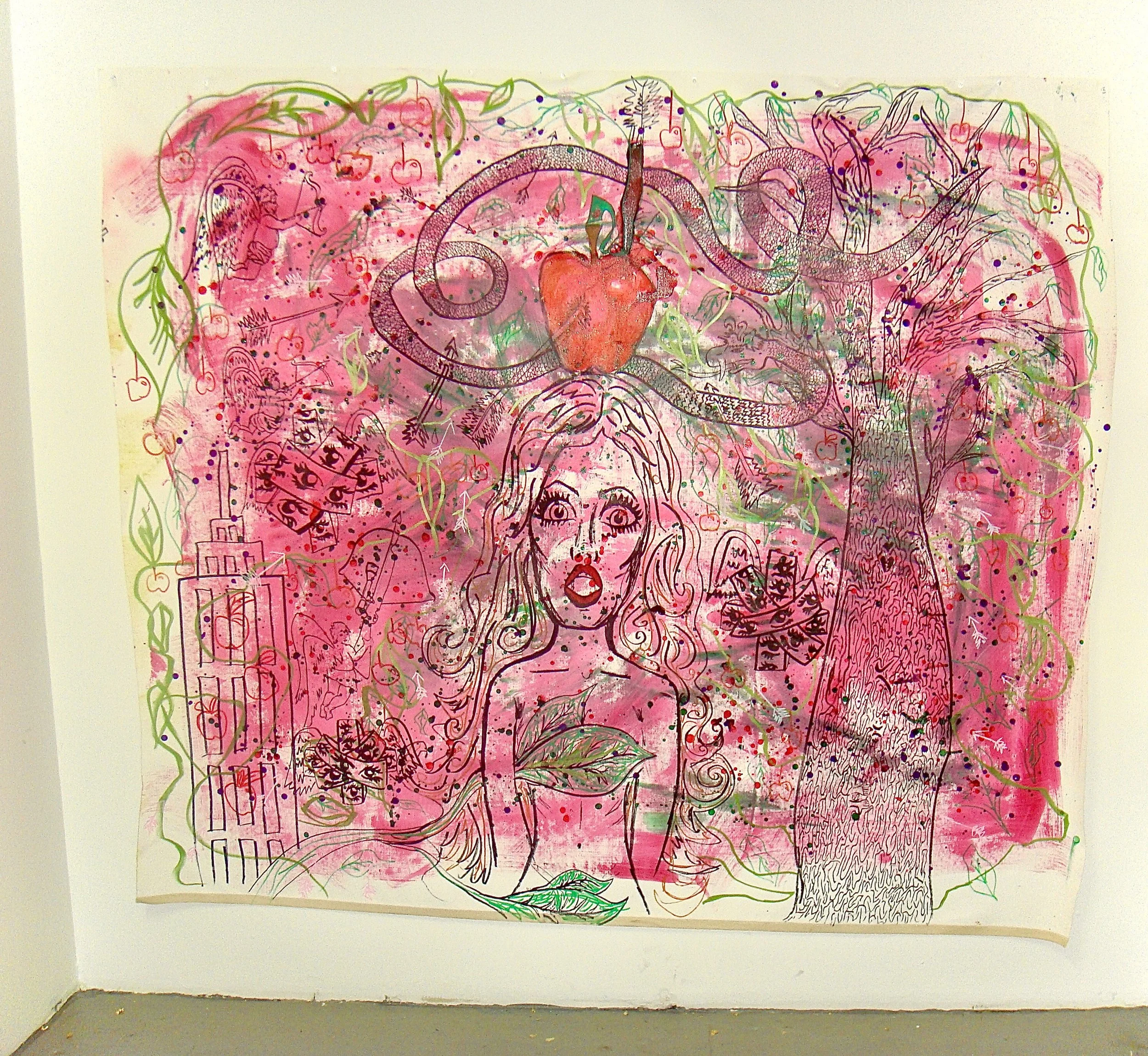 ON HOLD - Targeted (Apfelschuss Eve), Mixed Media on canvas, 2025, $9,500