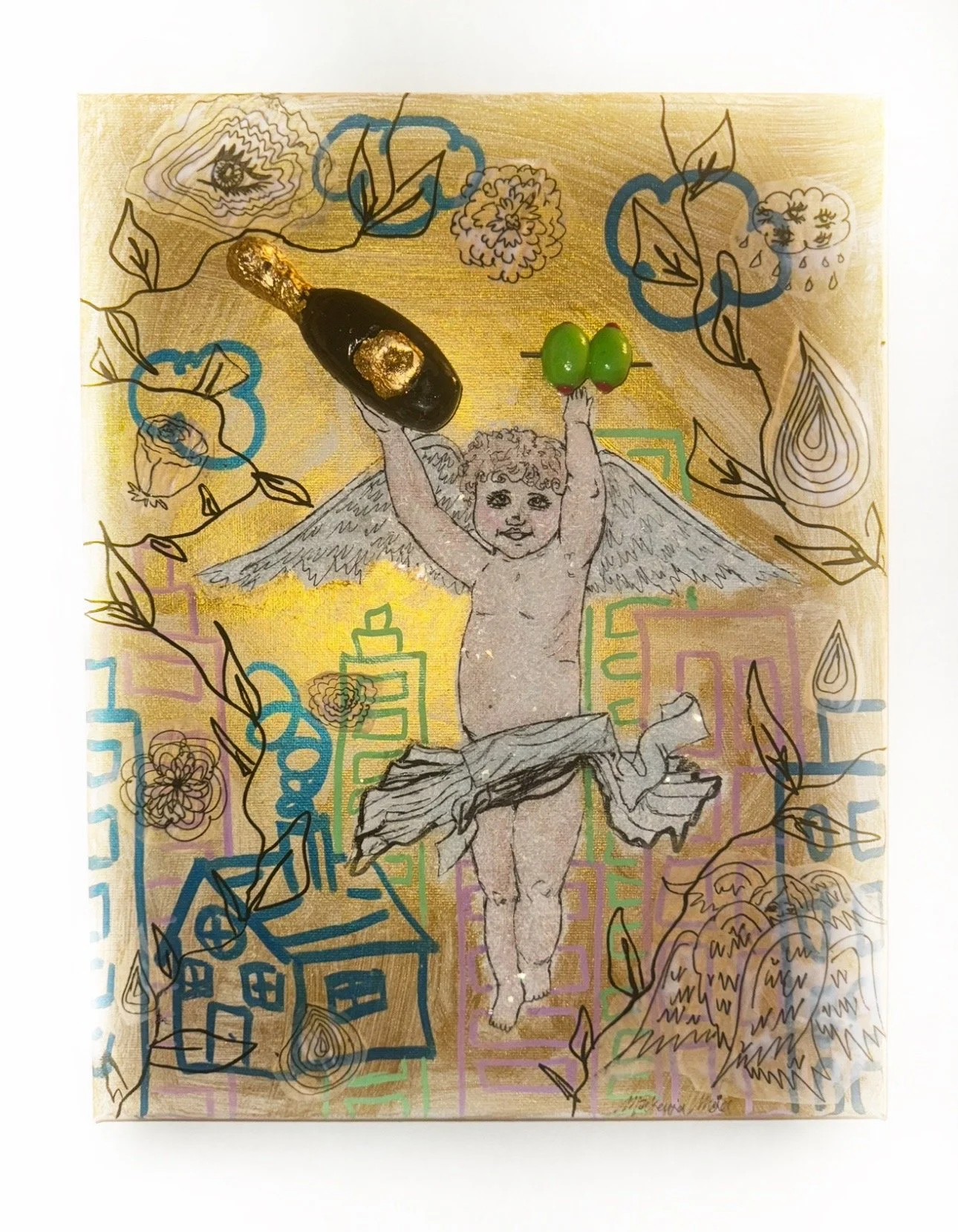 Champs Angel, 11" x 15," 2025, $500 - (part of the upcoming 'Spiritual Consumerism' collection)