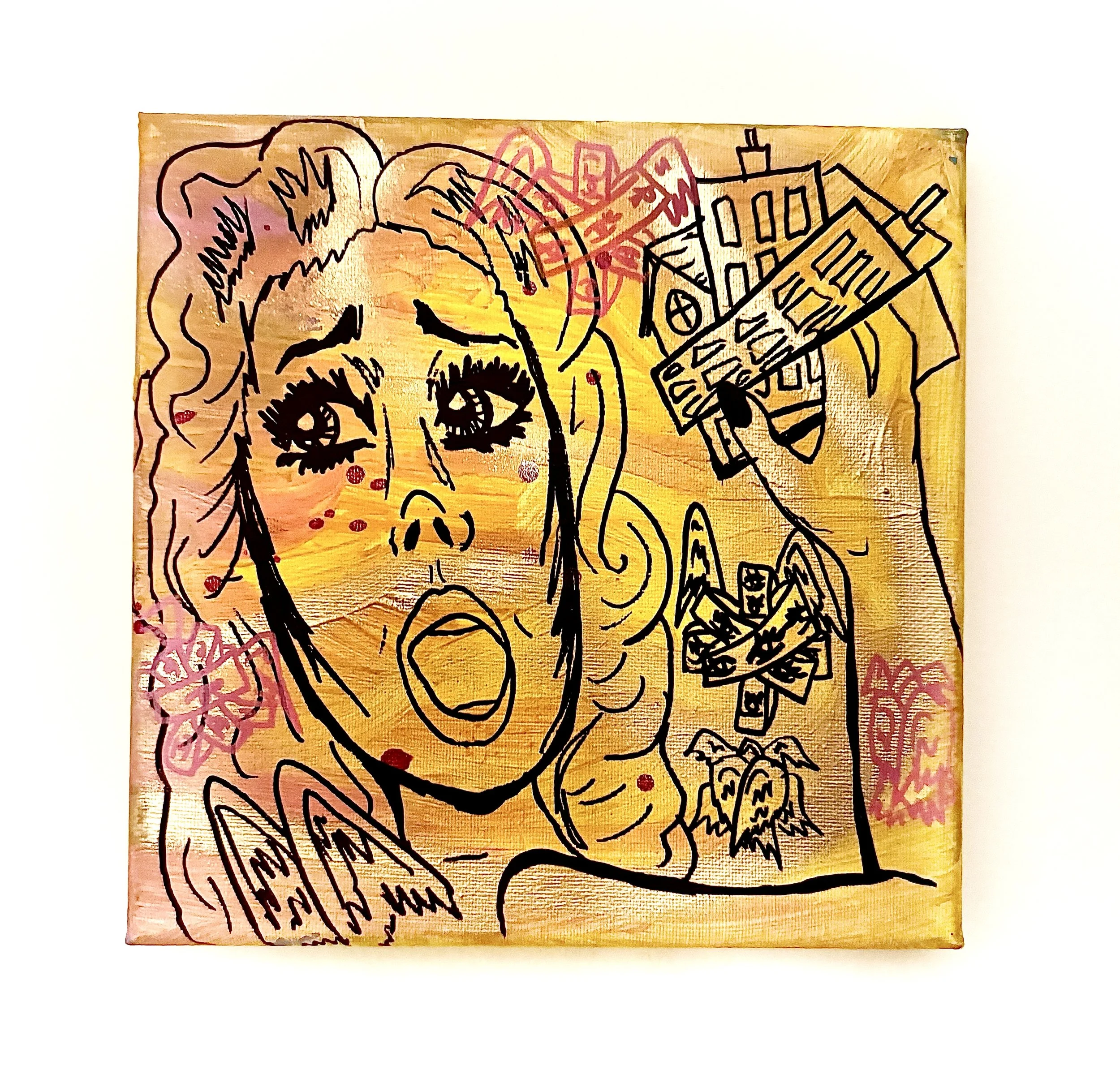 Cleaning House Mini 3, Mixed Media, 8"x8", 2025, $750