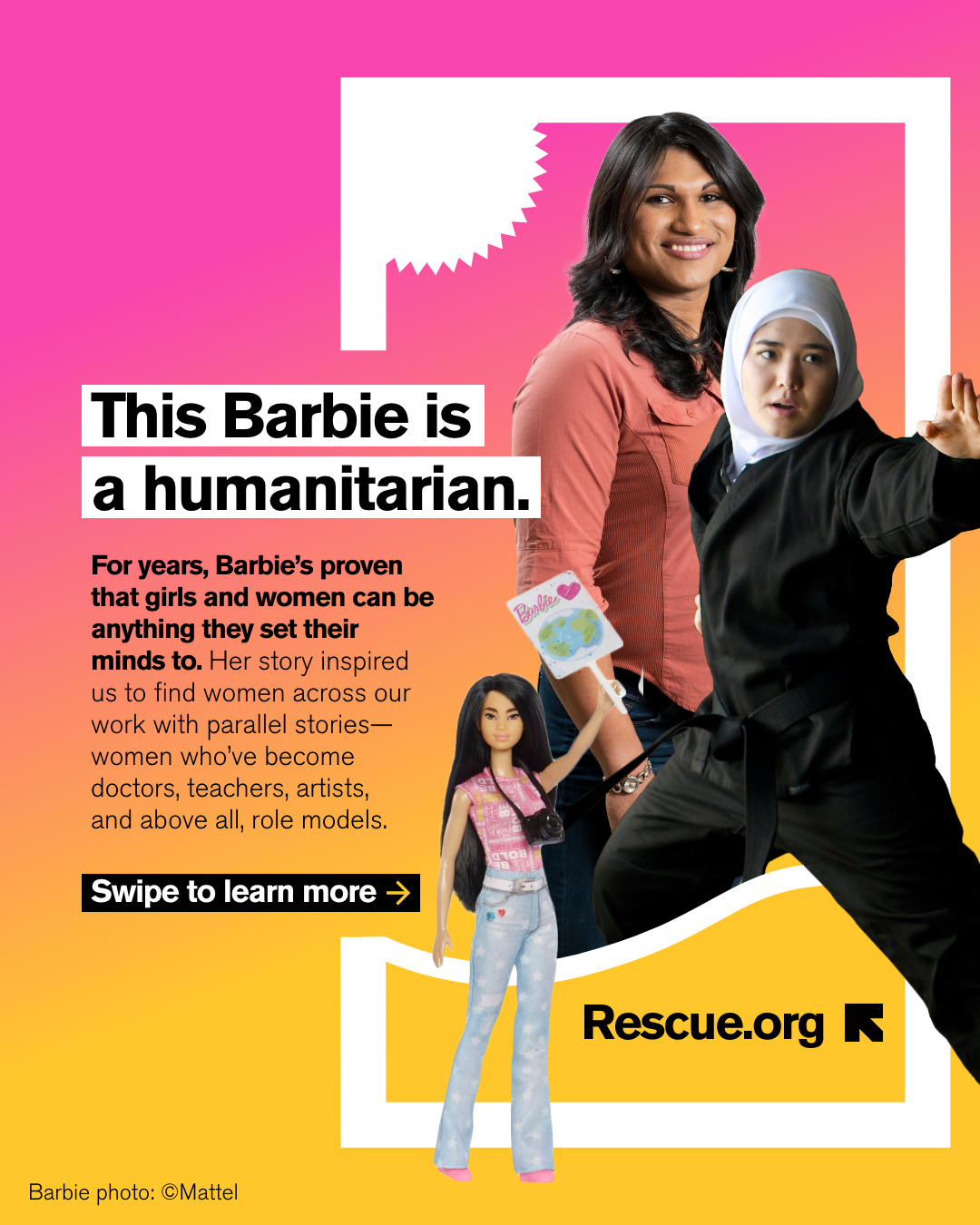 IRC Instagram post: This Barbie is a humanitarian.