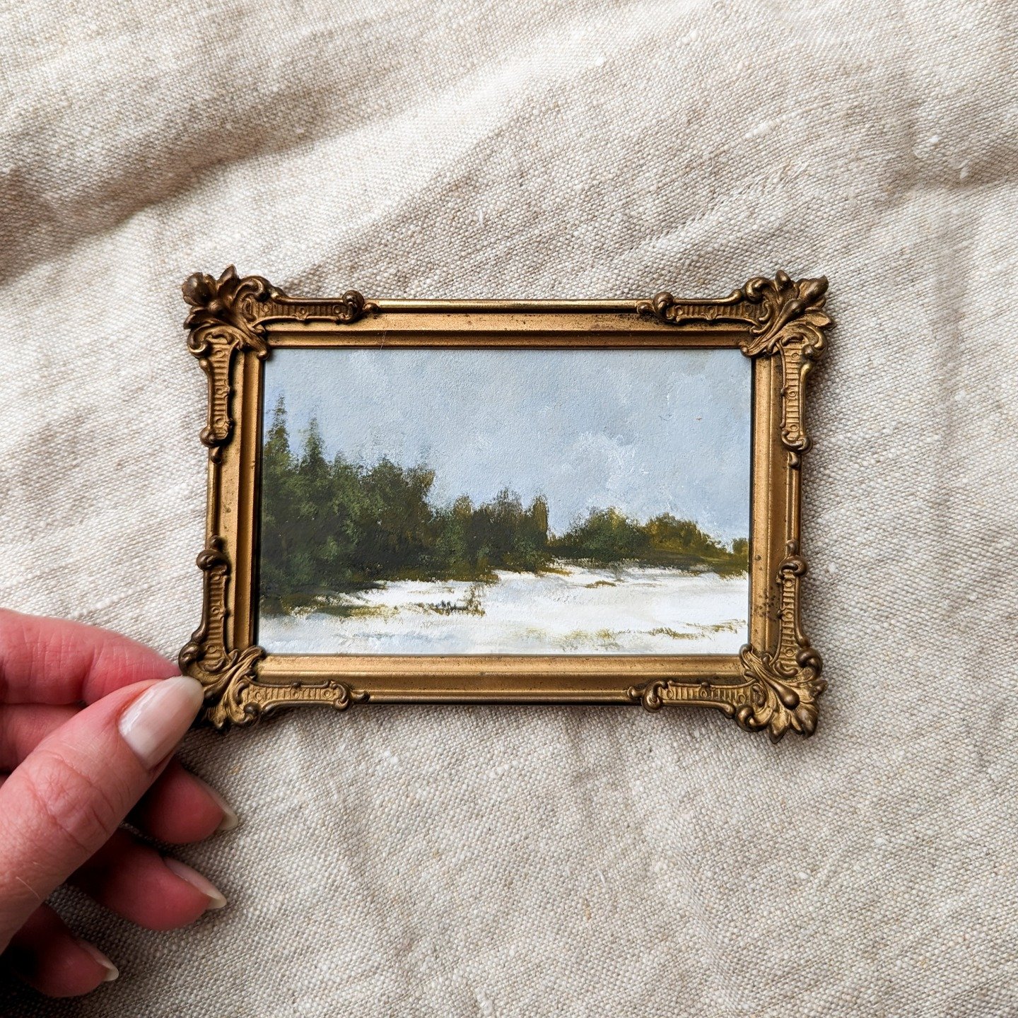 SOLD - &quot;Last Whispers of Winter&quot; - in vintage brass frame

It's the last day of winter and it is cold here in Minnesota...again, but knowing that spring is right around the corner is so exciting. I'm a little sad to part with this frame. It