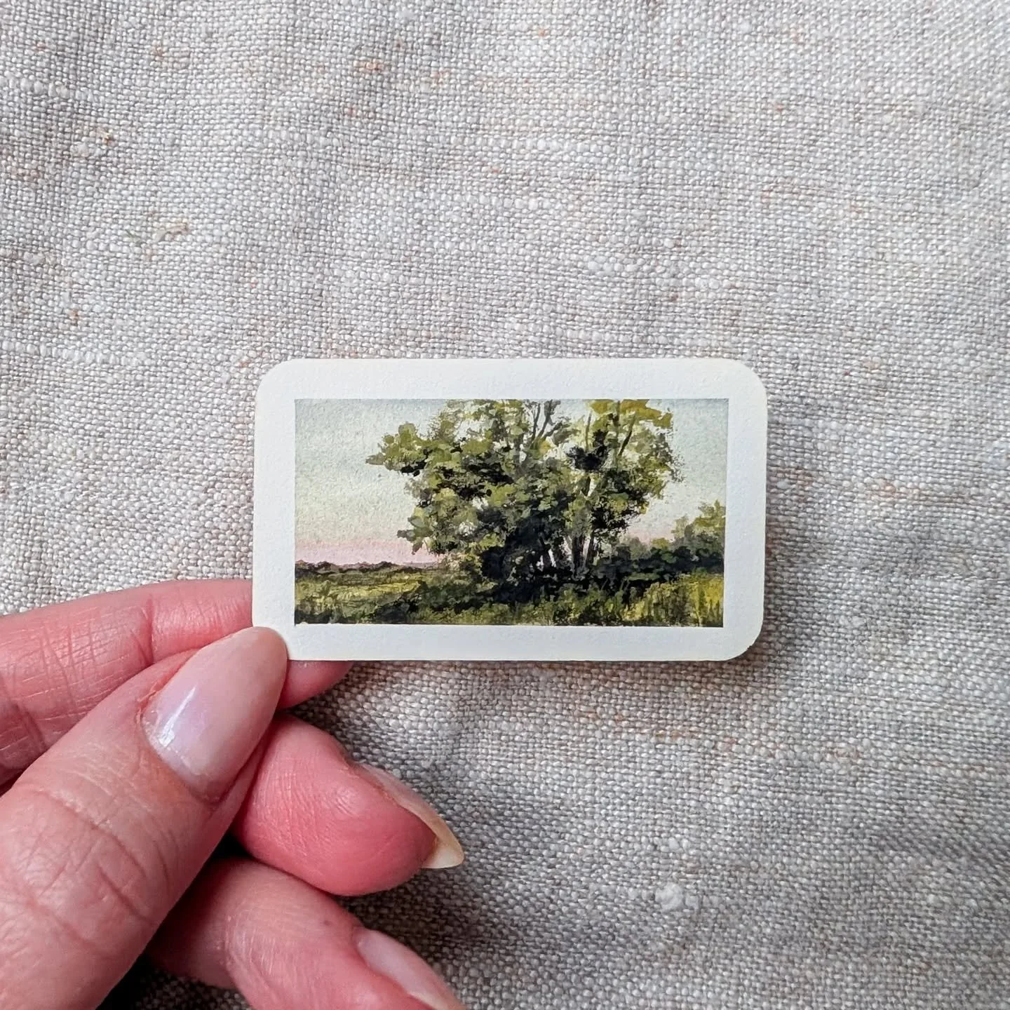 Day 17 | SOLD | I wasn't sure how this one was going to turn out for a long time. It was stuck in the ugly middle for most of the painting 😂 but I'm happy with how it turned out and that little peep of pink popping up over the horizon.

#treepaintin