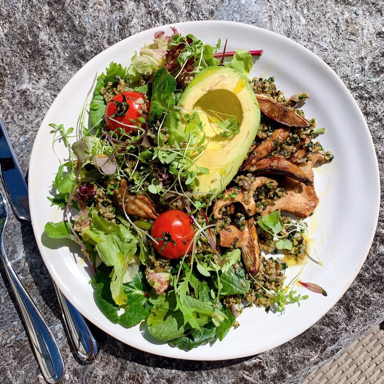 Quinoa tabbouleh salad with balsamic mushrooms