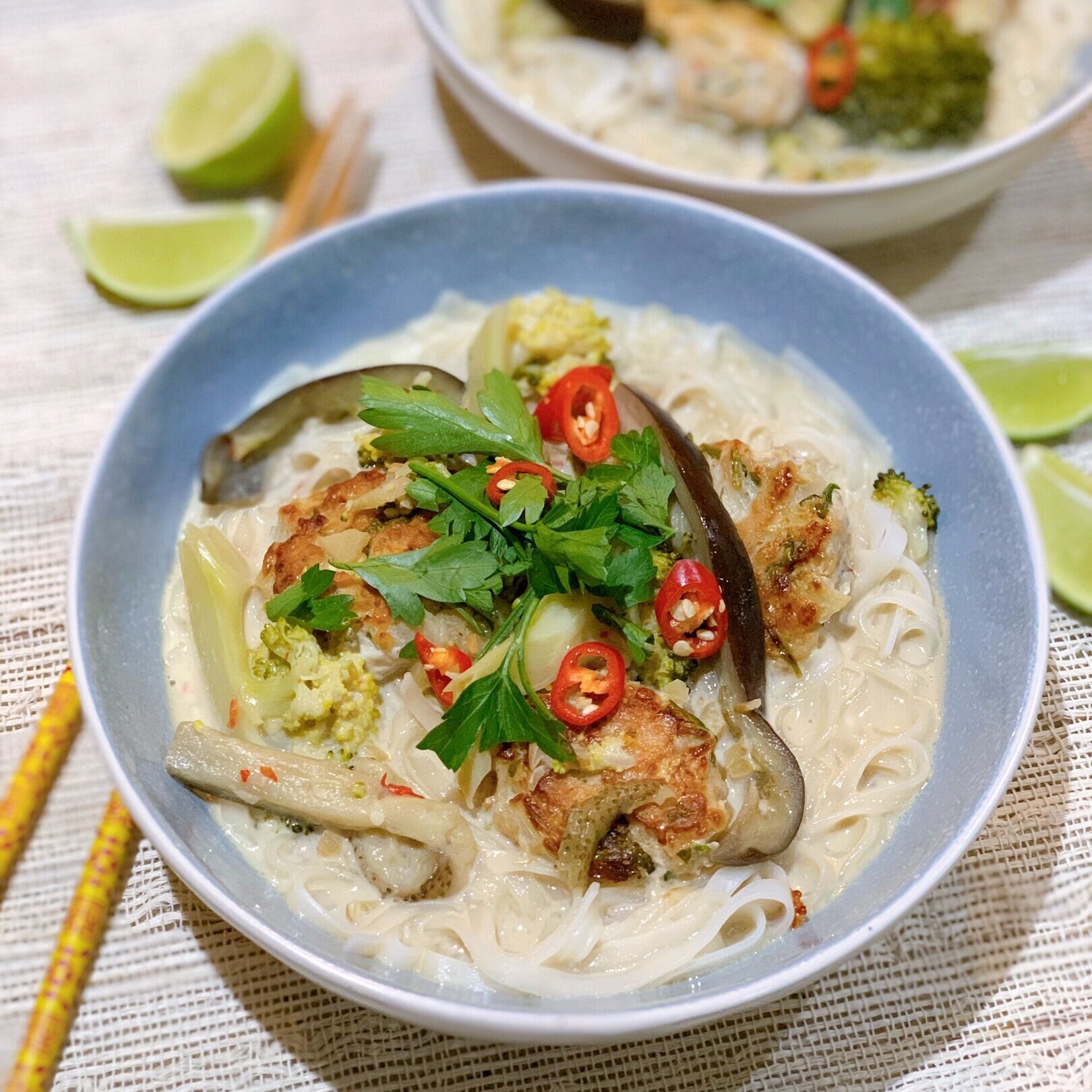 Chicken dumpling noodle soup