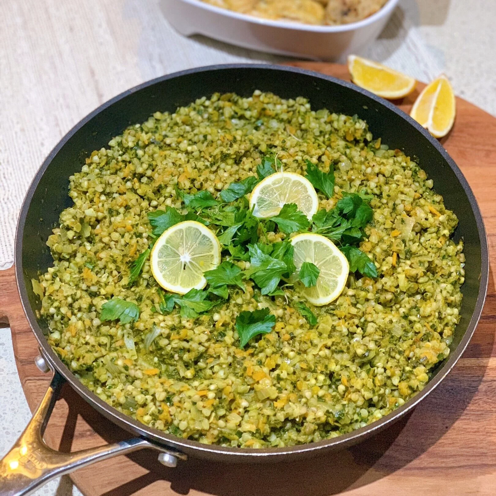 Green buckwheat 'risotto'