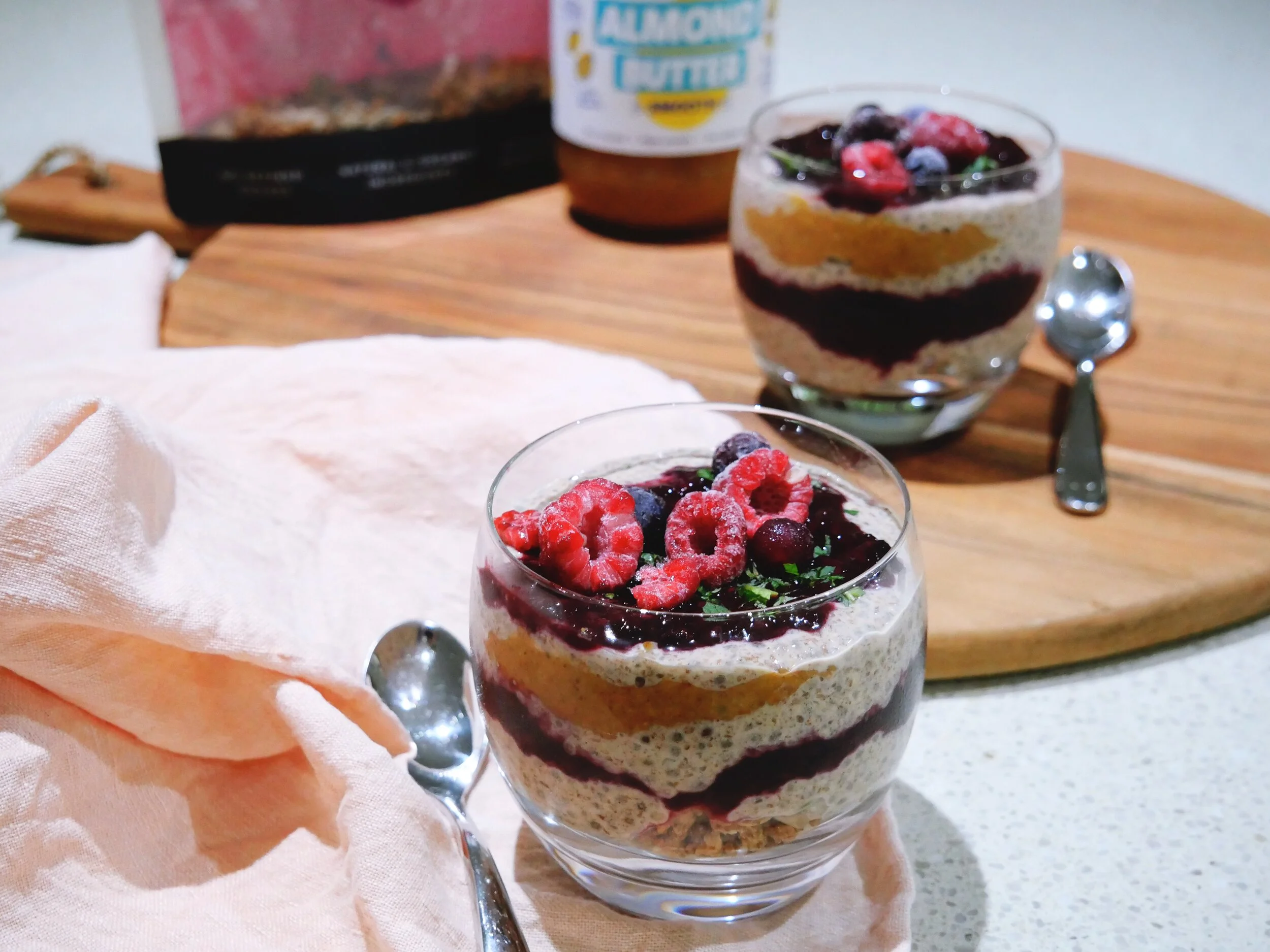 Flaxseed &amp; Chia breakfast pots with berry jam