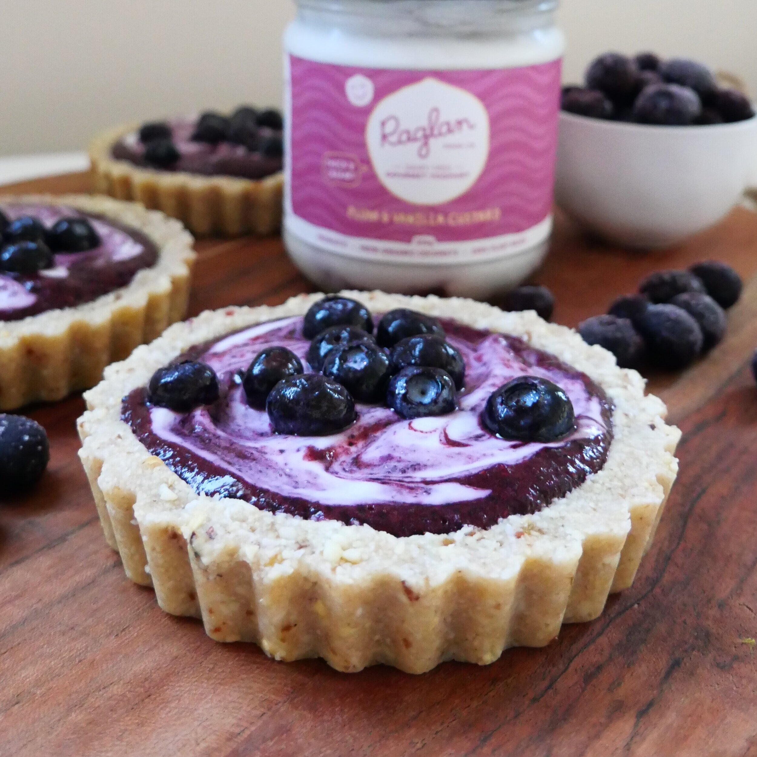 Blueberry tarts with plum &amp; vanilla custard swirl