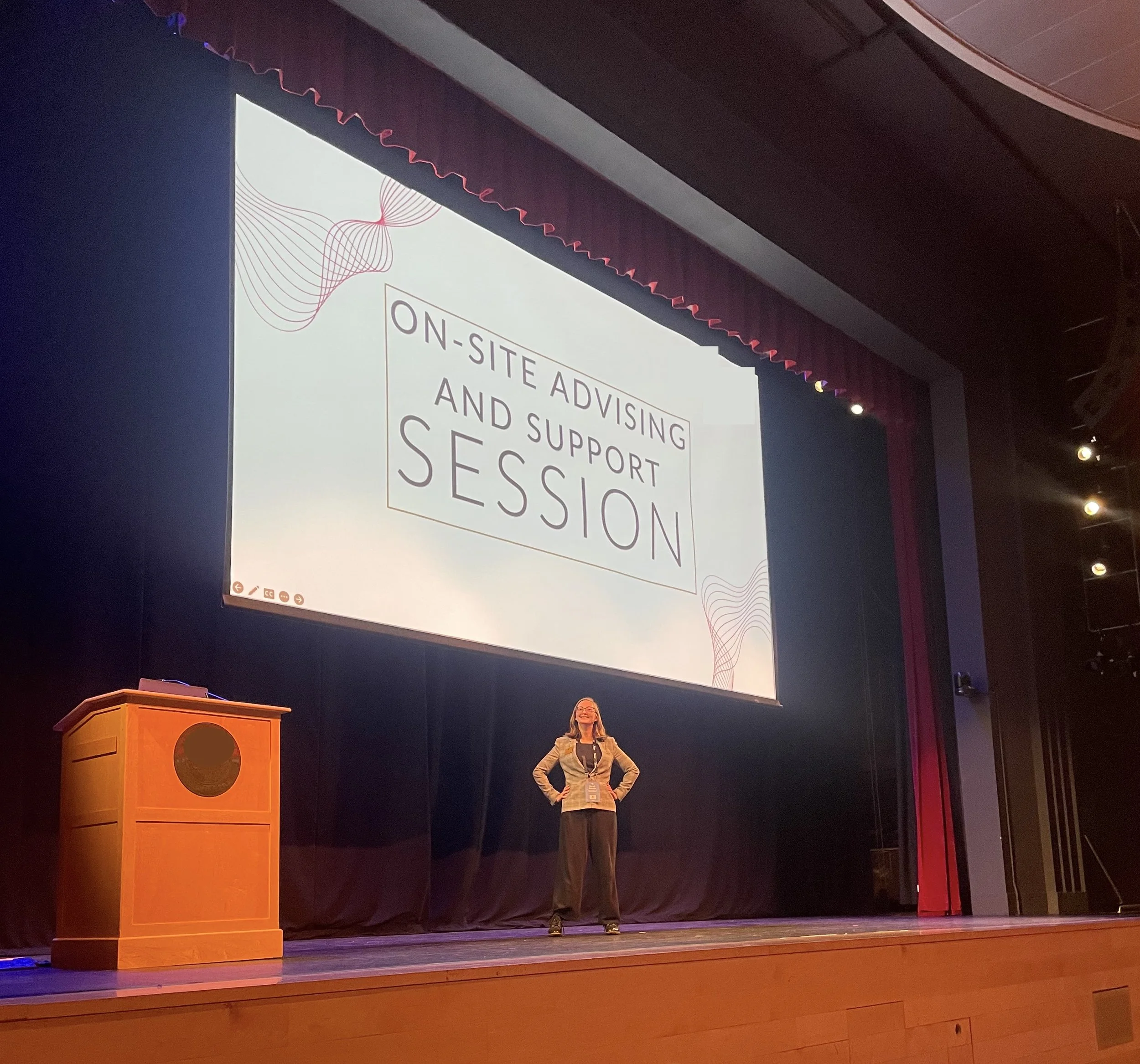 Sarah presenting about advising