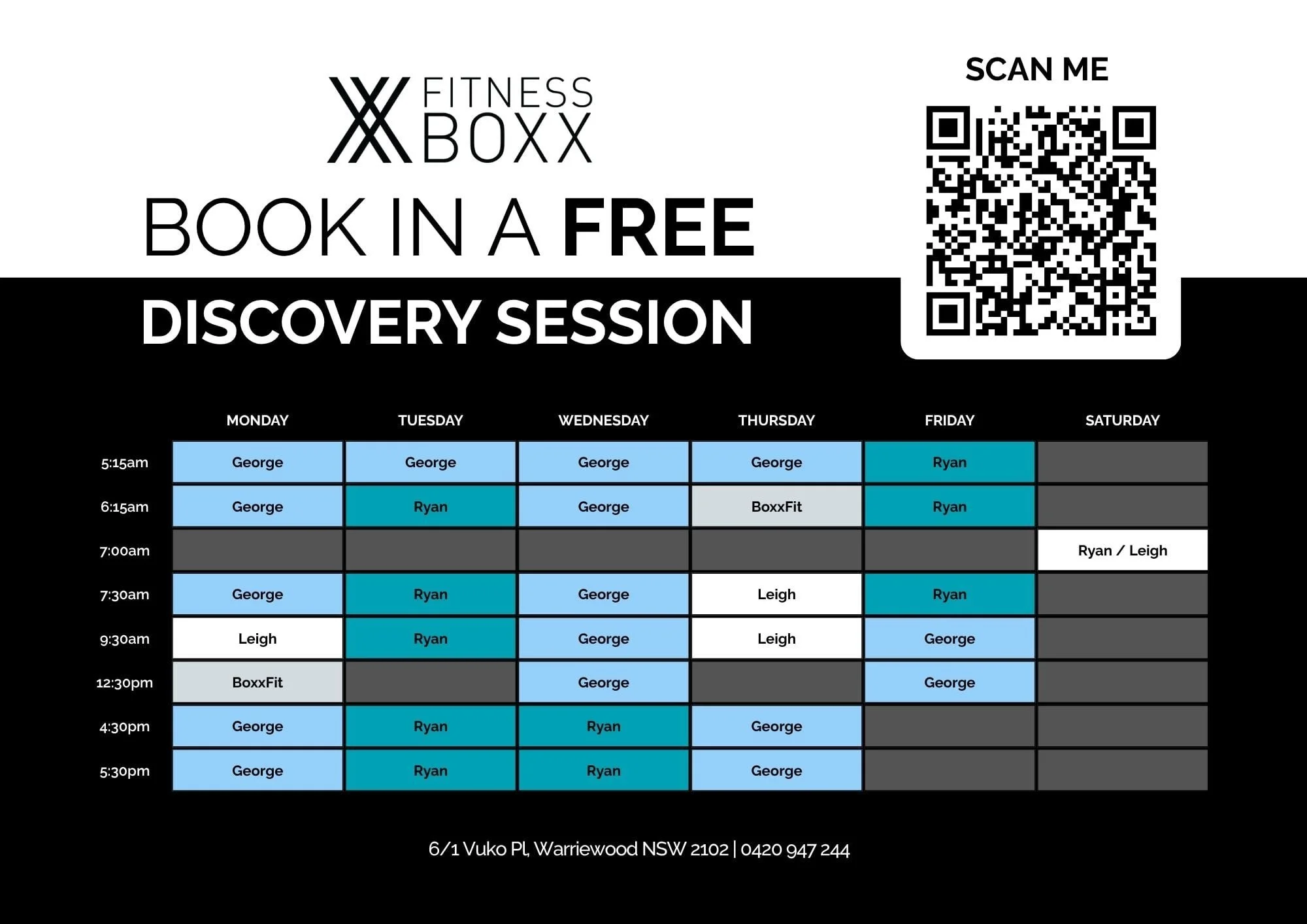 Fitness Boxx Class Timetable