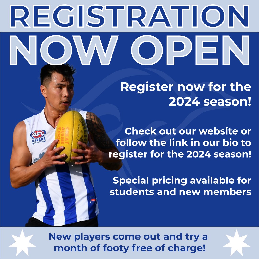 OUR REGISTRATION IS NOW OPEN! Register now for the 2024 season and join us as we prepare to test our mettle at the USAFL Nationals in Austin TX.

Special pricing for students and new members, and as always, if you're brand new to footy we welcome you
