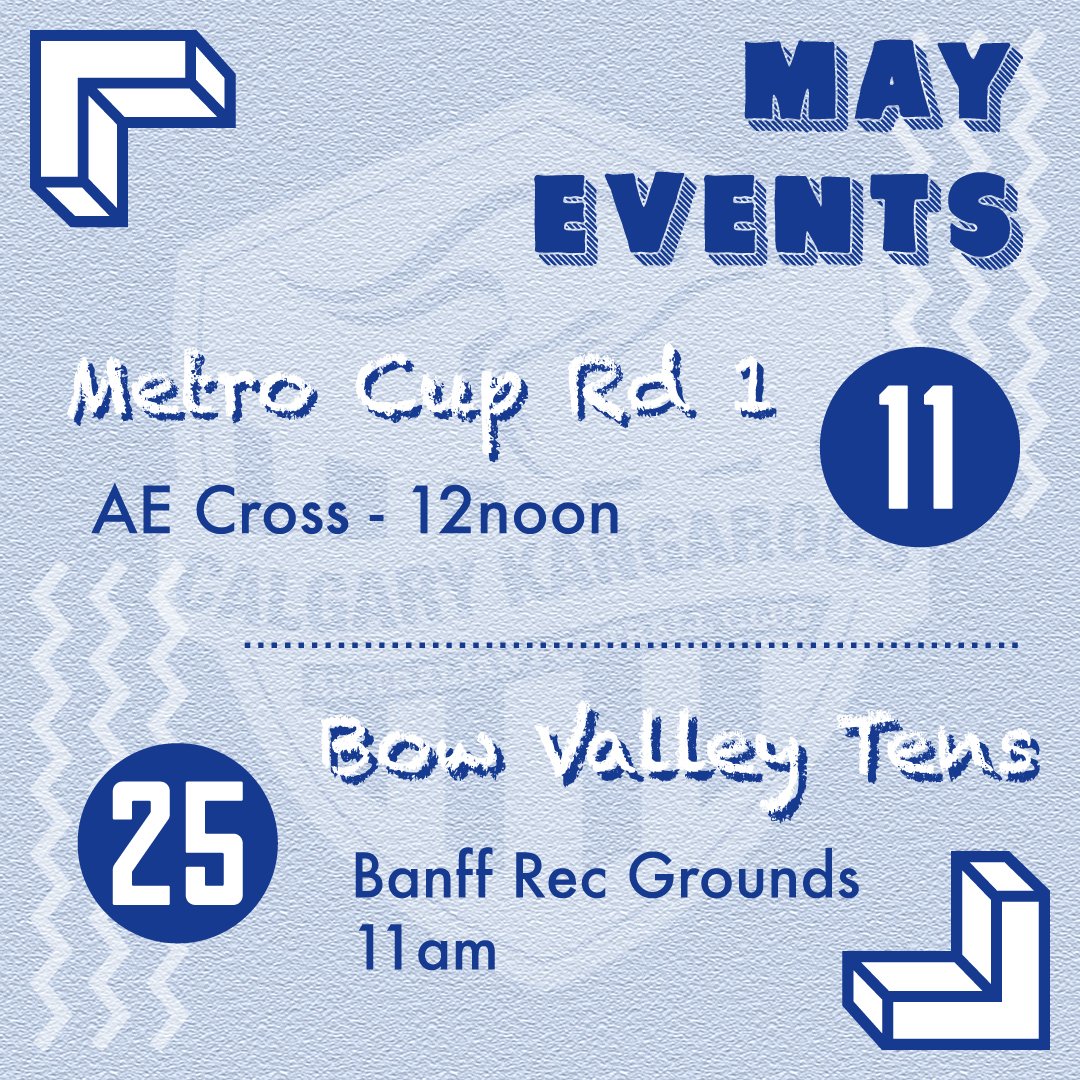 We've got a couple of games lined up in the month of May!

We kick things off on Saturday the 11th with the first Metro Cup game of the year, then on Saturday the 25th we head out to the world's most scenic footy grounds to play the Banff Bisons.