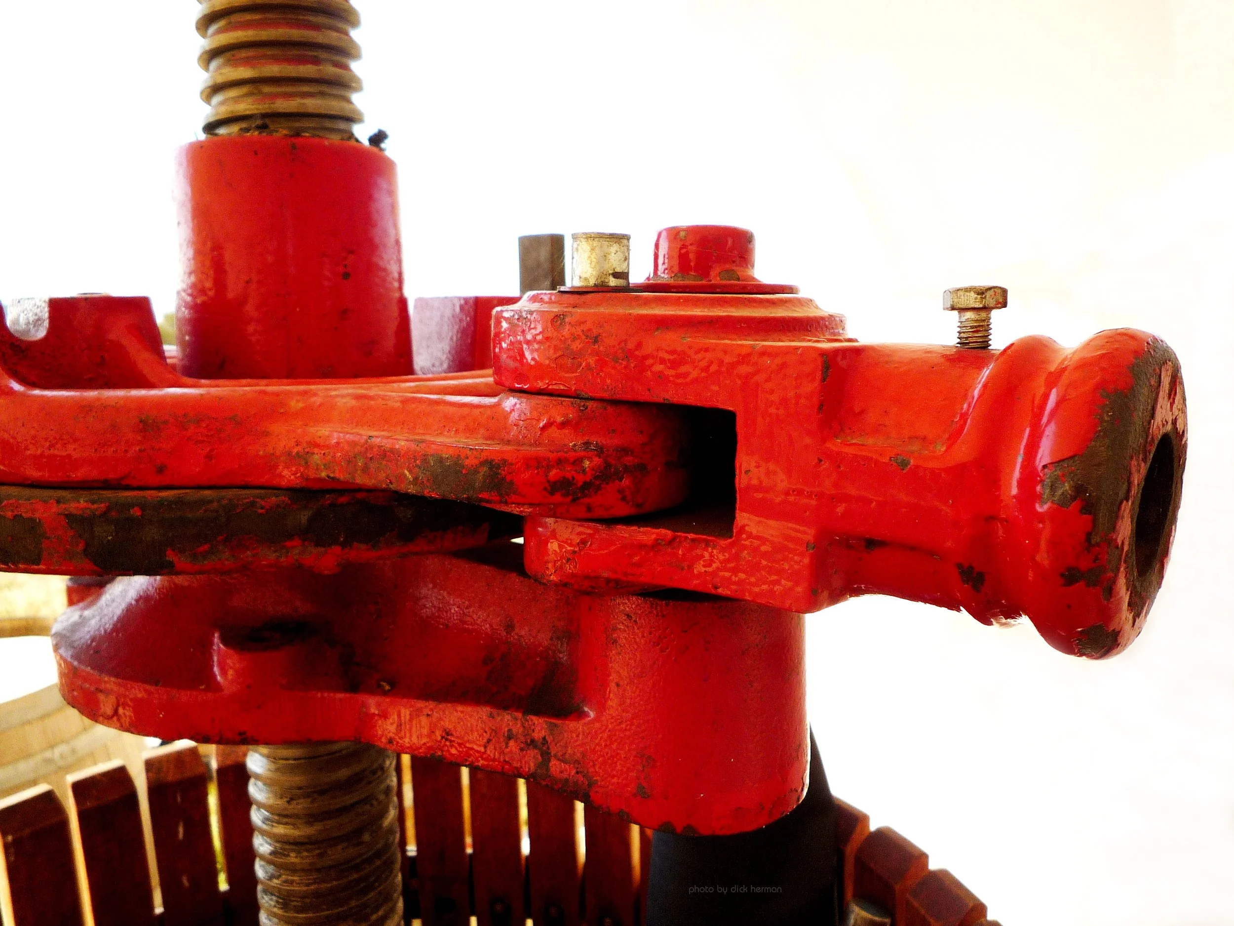 Close-up of the top section of a vinyard's grape press