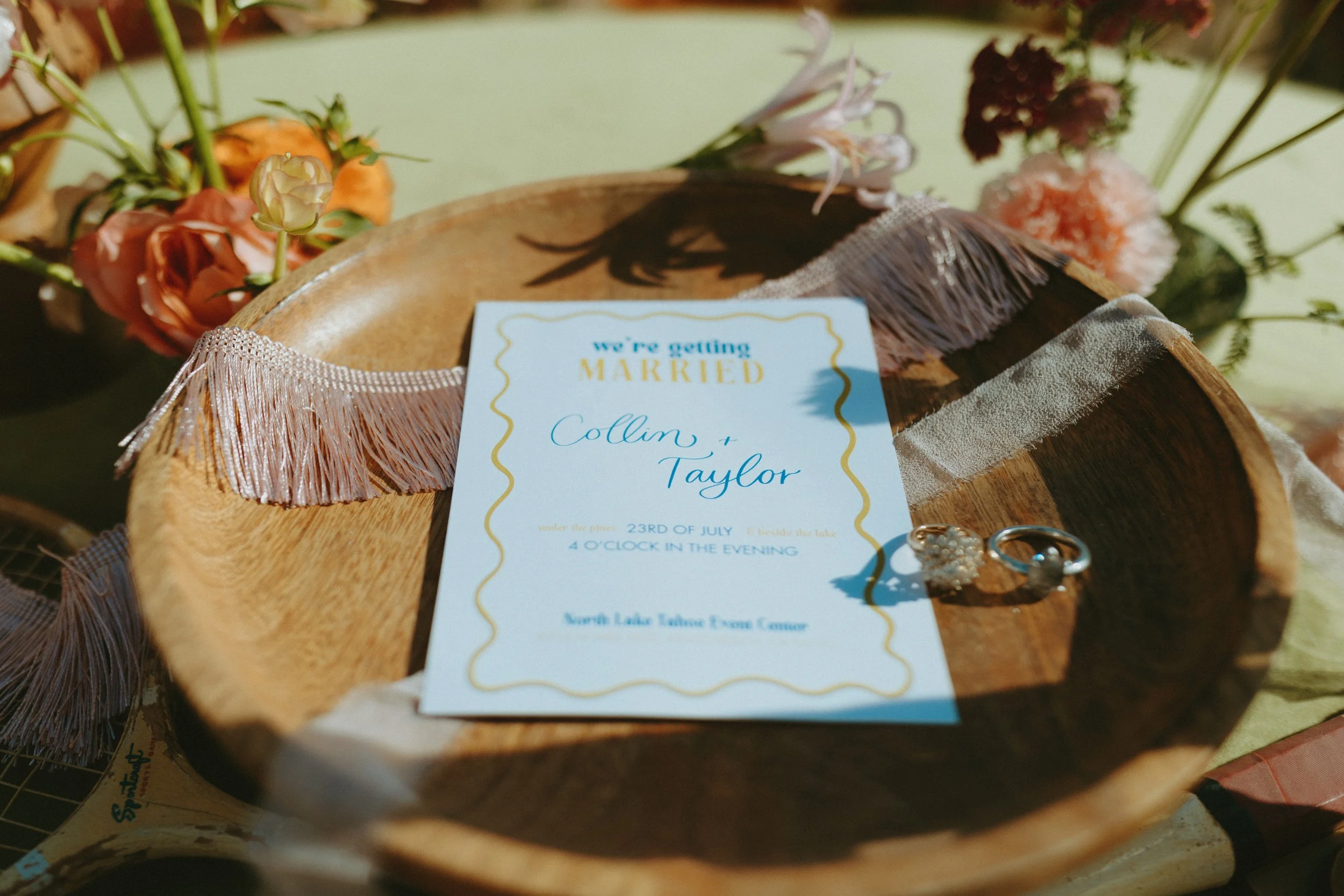 Wedding Invitation Card featuring wavy pattern and bold fonts