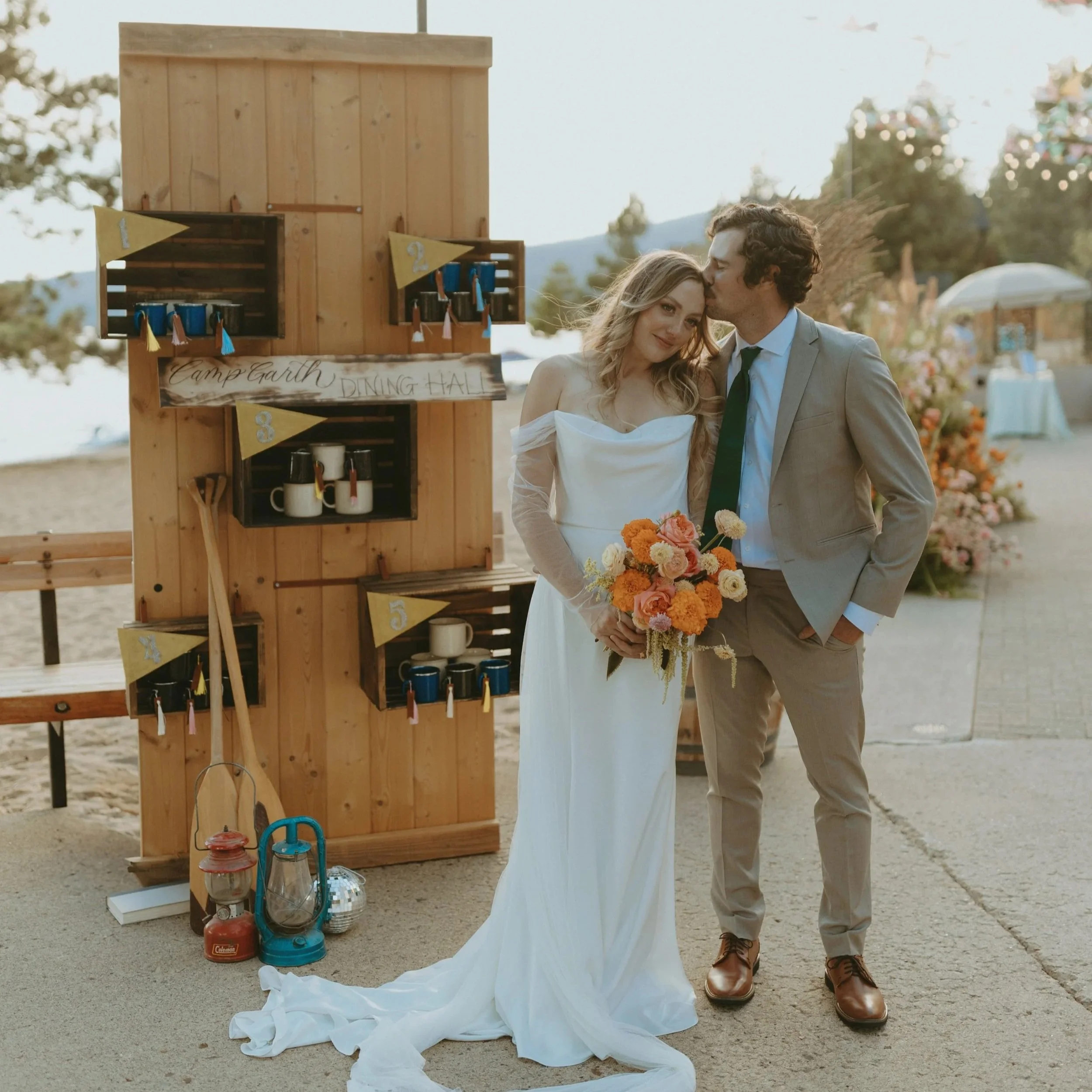 Custom pine wood seating chart at North Lake Tahoe Event Center wedding