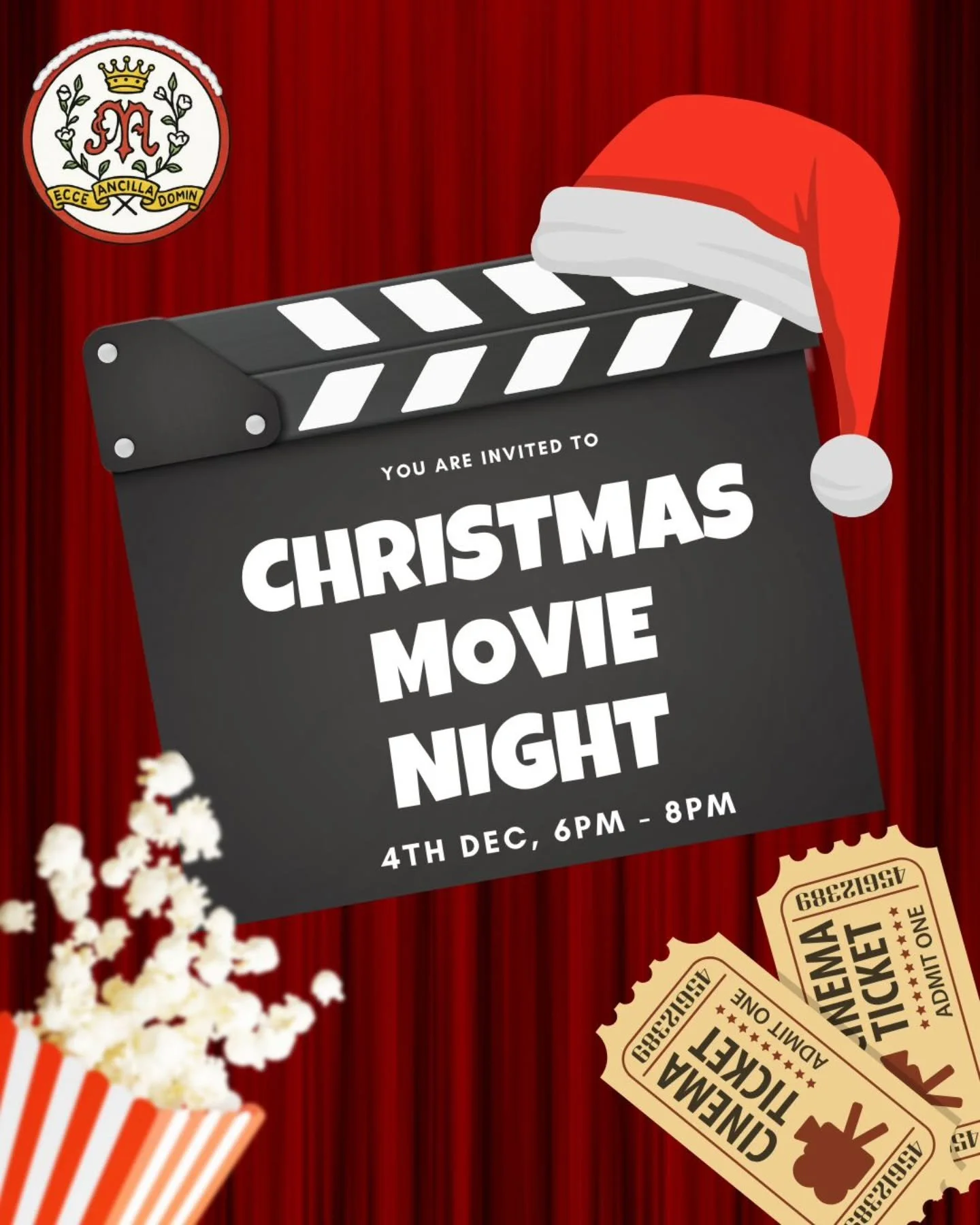 🎄🎬 Christmas Movie Night! 🎬🎄

We are delighted to host a festive Christmas Movie Night on Thursday, 4th December from 6&ndash;8pm!
All Scoil Chlochair Mhuire students are invited to join us for an evening of cosy fun and Christmas cheer. ✨

🎟 Ti
