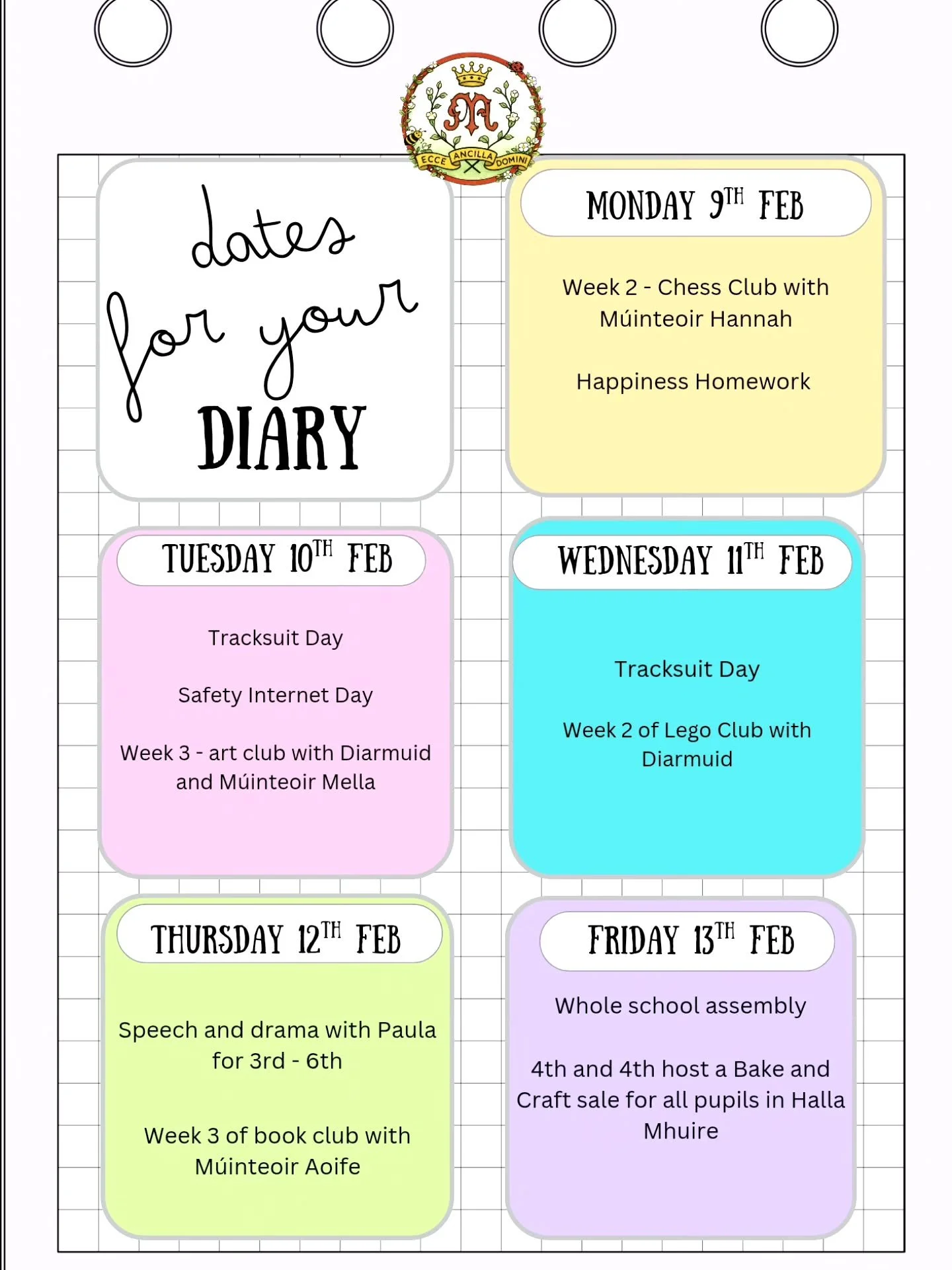 📅✨ Dates for the Diary &ndash; Weekly Update ✨📅

💻 Safer Internet Day &ndash; Next Tuesday
Pupils will take part in lessons focused on staying safe online.
Helpful links and resources will also be shared with parents to support and reinforce safe 