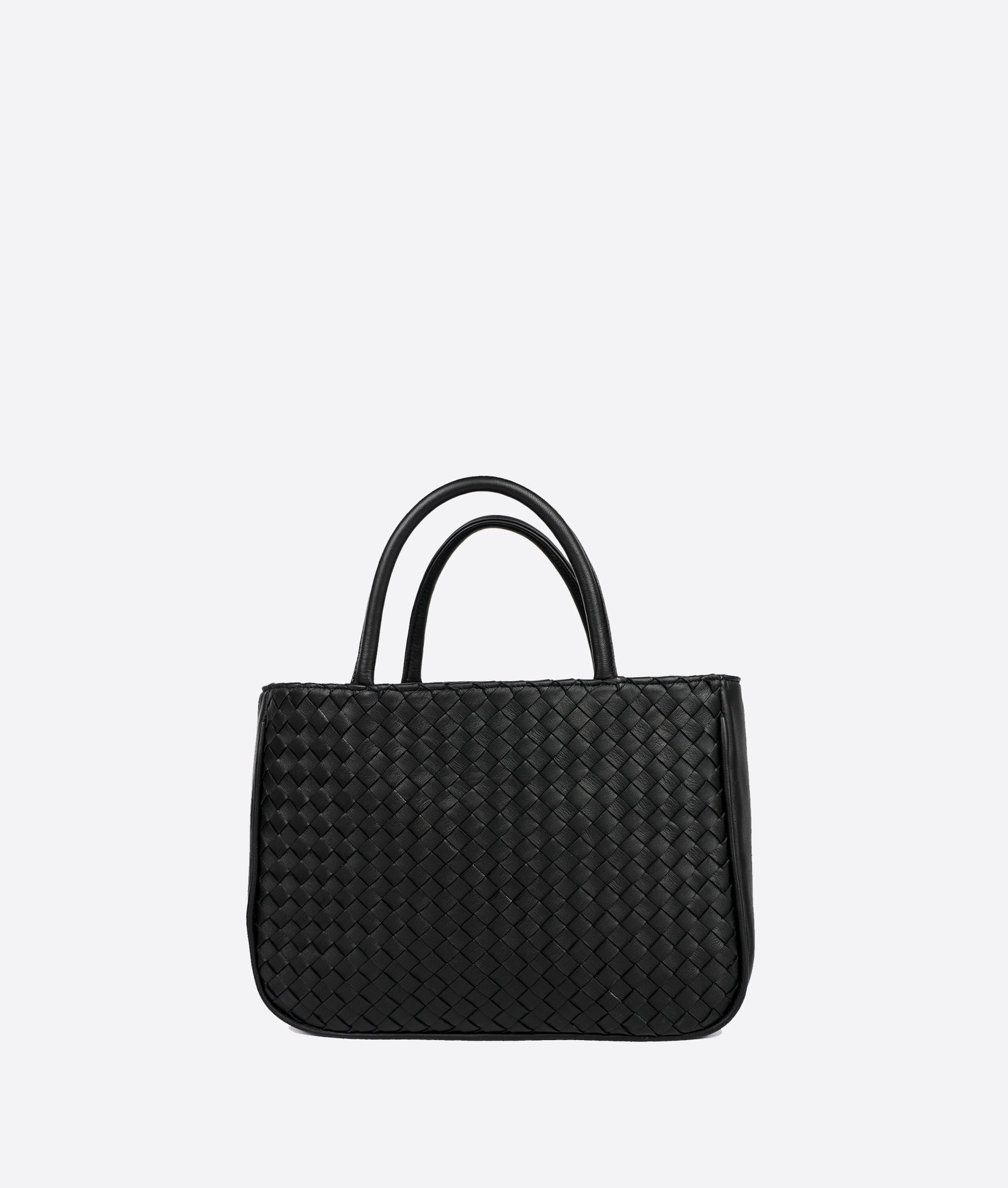 Hand-woven leather mini tote bag in black — Kmana