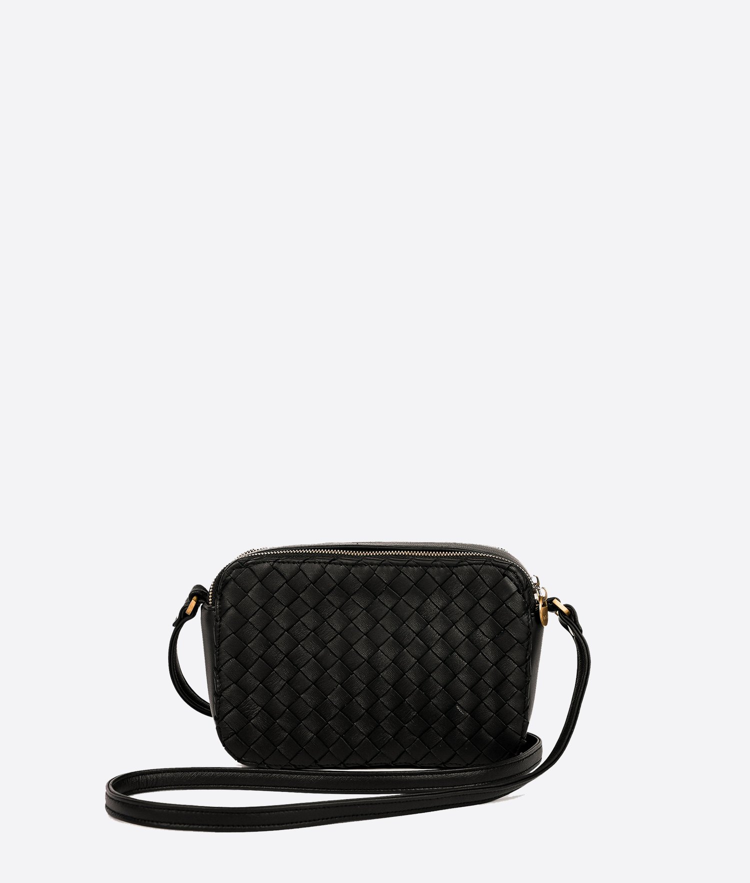 Hand-woven cross-body leather bag in black — Kmana