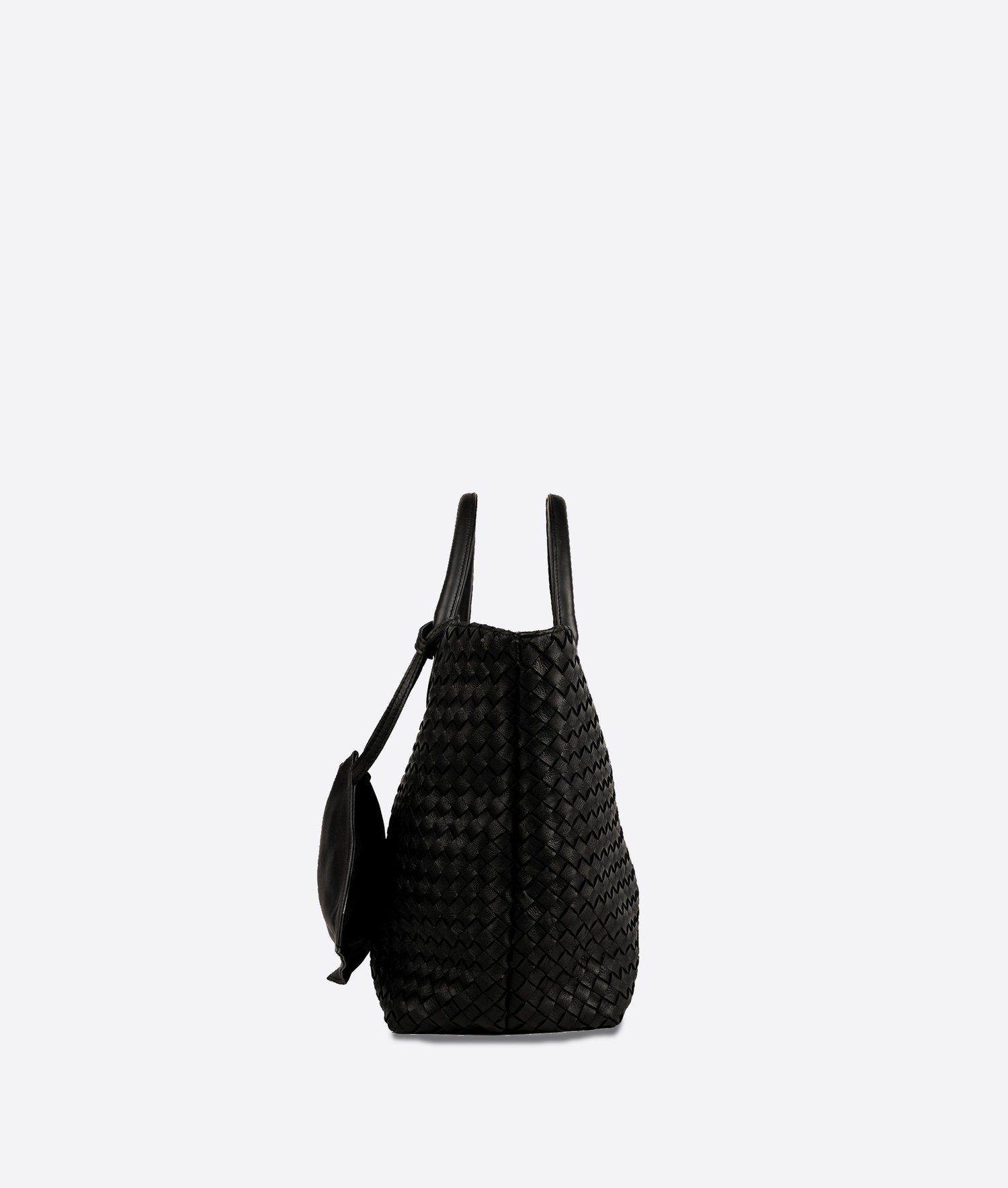 Hand-woven leather mini tote bag in black — Kmana