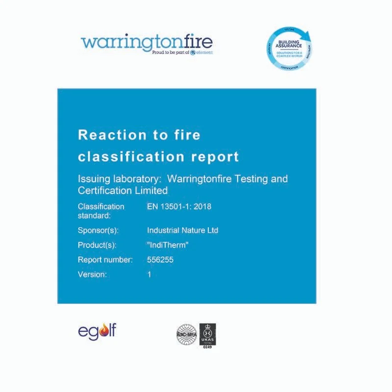 IndiTherm achieves Euroclass B fire classification in tested timber frame systems