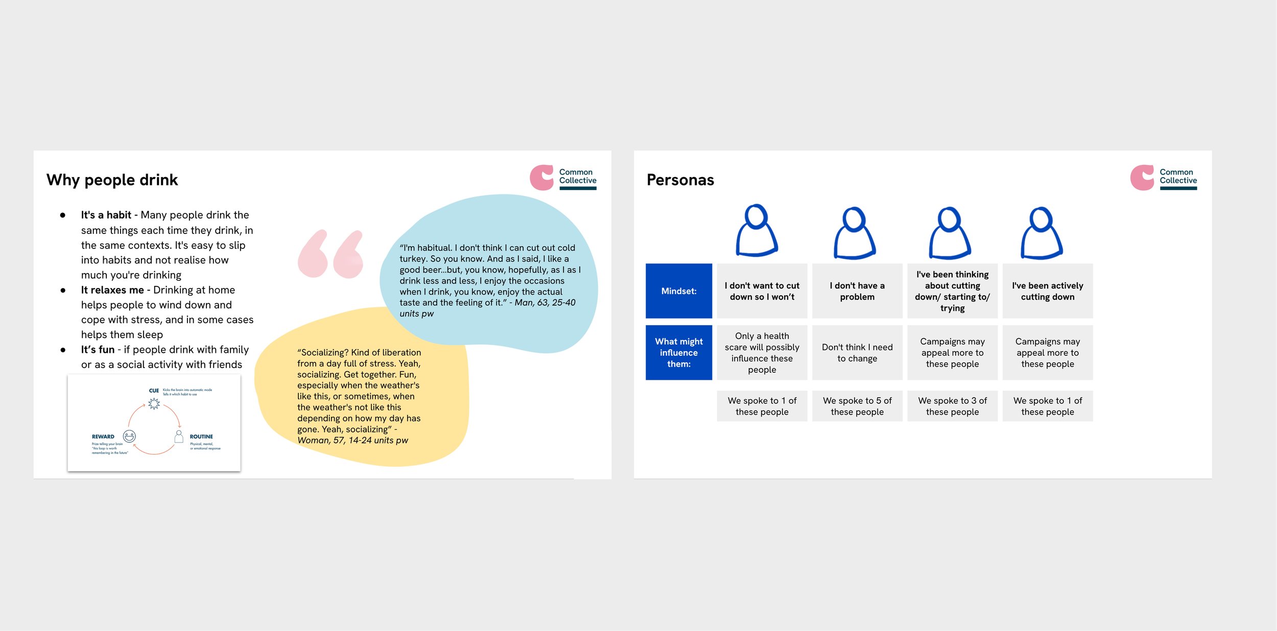 Screenshots from report showing quotes and personas