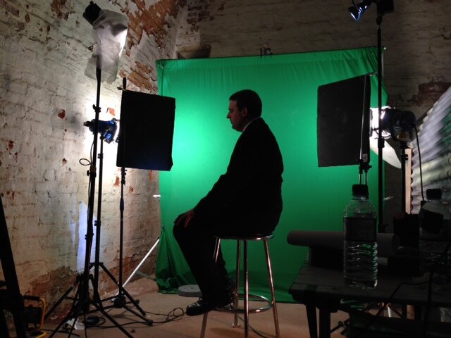 Elliott Rand, played by Pete McCrohon, about to go for a take as a hologram