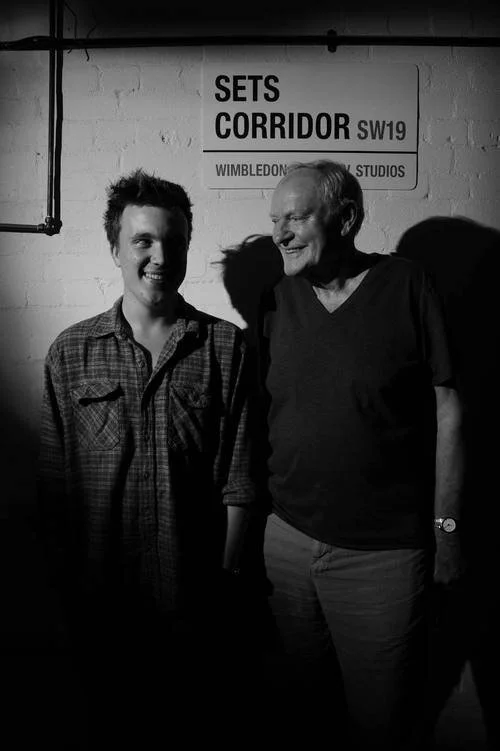 Director Tom Sands alongside the film's villain played by Julian Glover