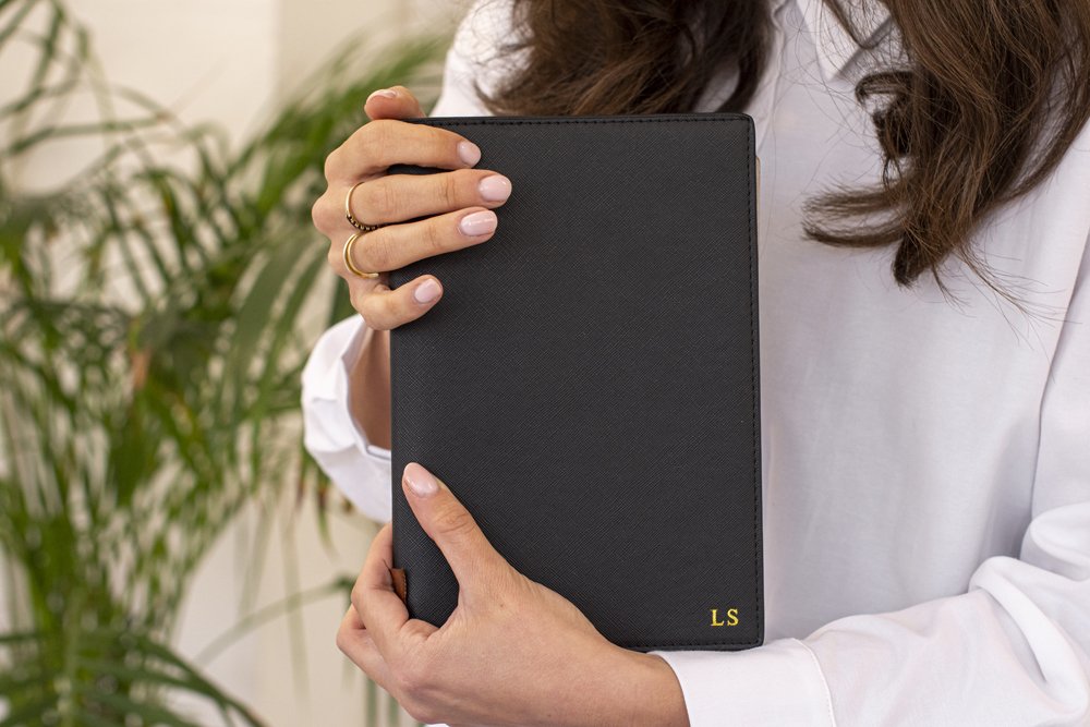Black-saffiano-Leather-Personalized-book-cover-lifestyle.jpg