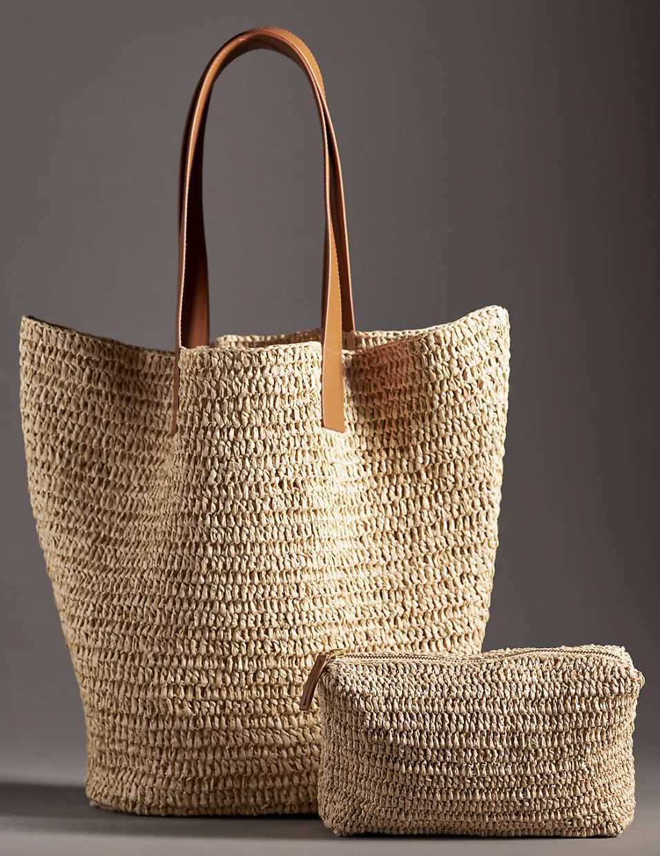 Leather Raffia Tote