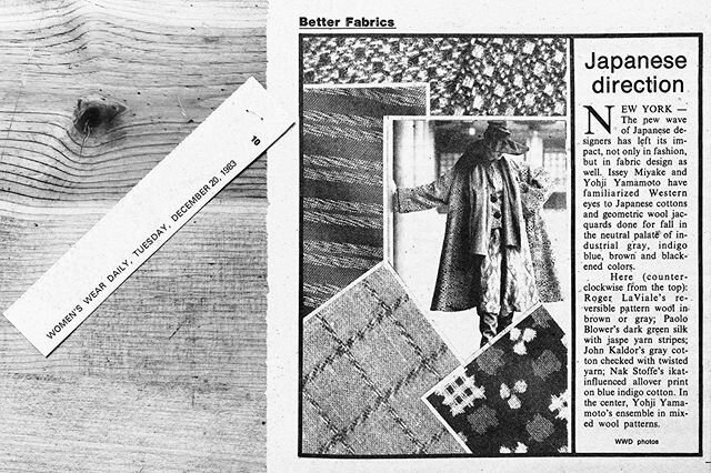 WWD December 1983 - Japanese Direction - &ldquo;Paolo Blower&rsquo;s dark green silk with jaspe yarn stripes&rdquo;. What goes around comes around 🌏🌍🌏 #paoloblower #textiles #wwd #1983 #japanesestyle #nyc #fashion #madeinitaly