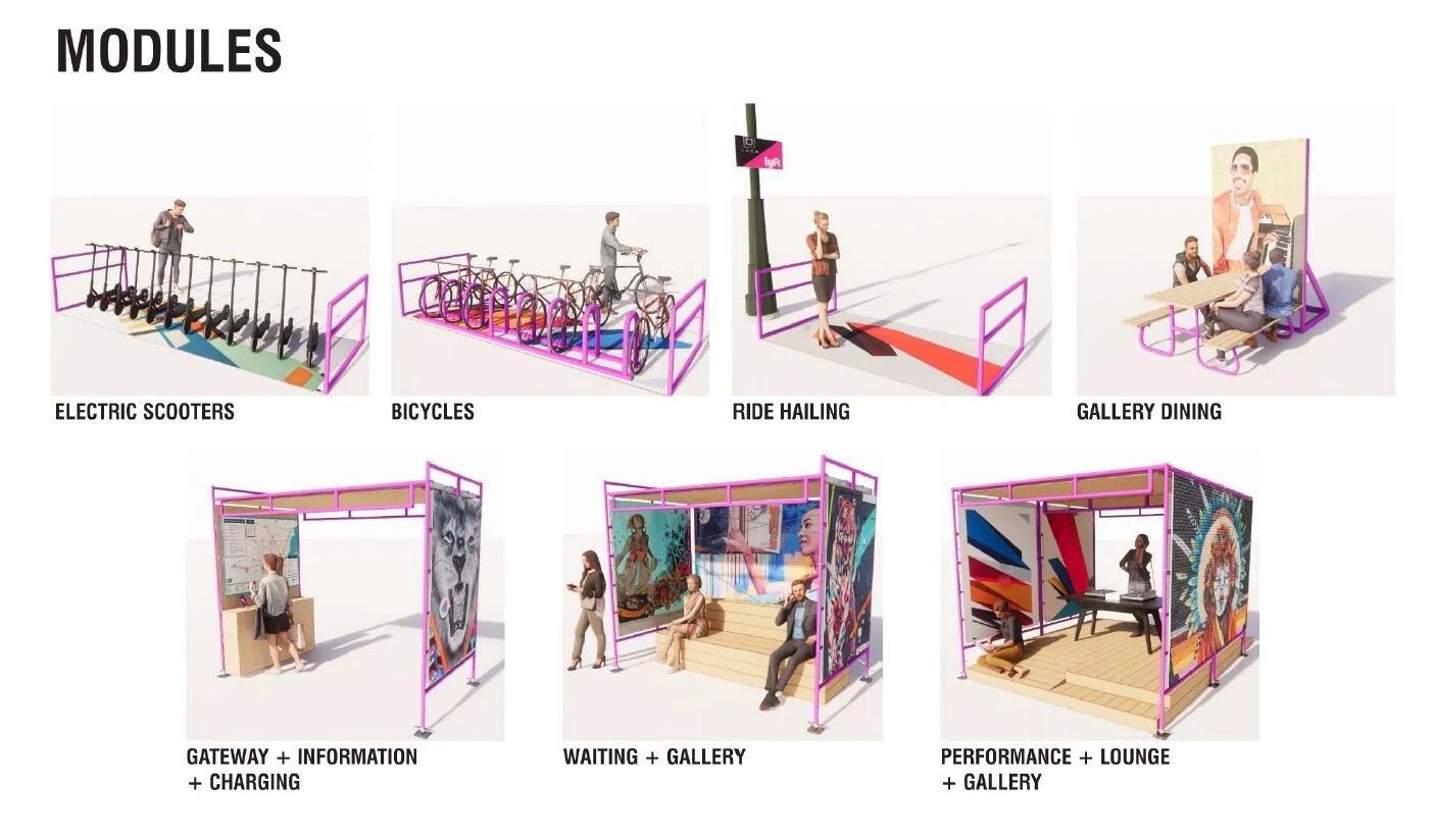 The hub will consist of various modules to create a community space for mobility.