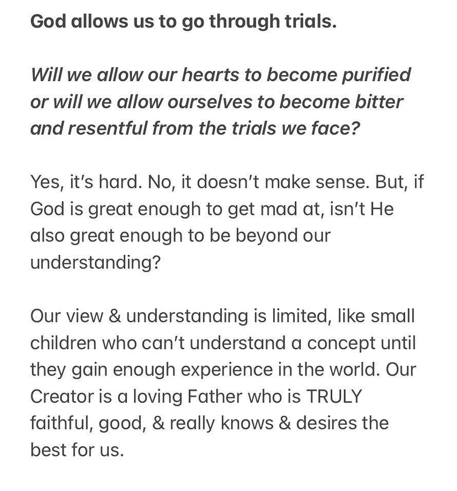 Take away from this morning&rsquo;s Bible study.
Why does God allow suffering? There are so many examples of horrible tons in this world that break my heart. And as I look at the suffering I have personally experienced, witnessed, &amp; supported peo