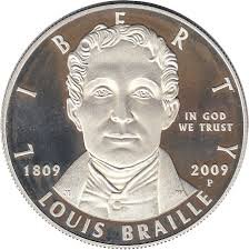 2009 Louis Braille Bicentennial Silver Proof Dollar