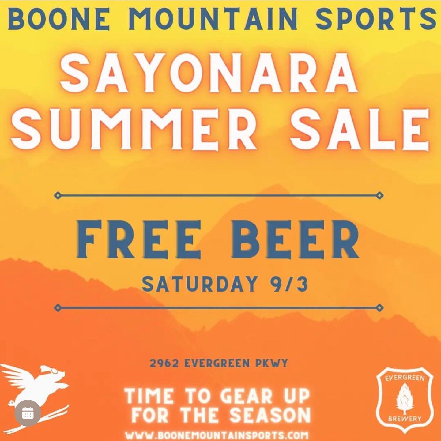 The day we&rsquo;ve all been waiting for&hellip; 
@boonemountainsports SUMMER SALE kicks off at 10am. 
🎿 Up to 60% off summer and winter gear
🍺 Free Beer upstairs @evergreenbrewery 
😂 Laughs guaranteed all day 

Checkout our stories for Sale Links