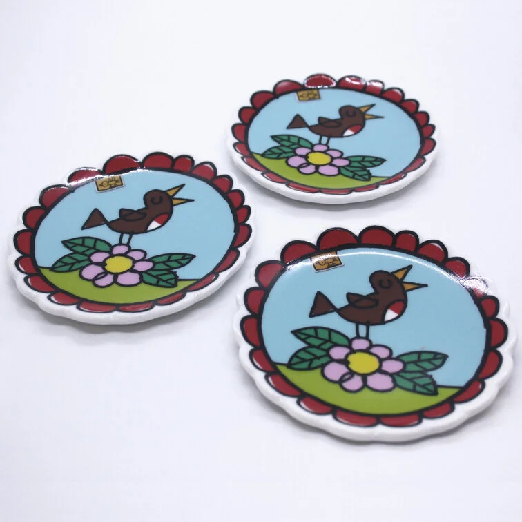 porcelain coasters, bird