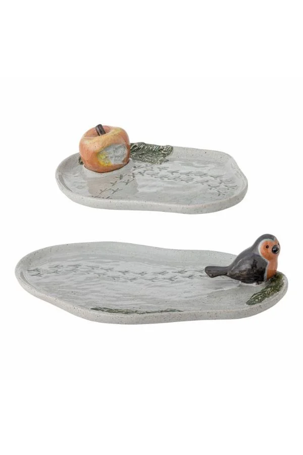 Δίσκος-πιατέλα με μήλο και πουλάκι σετ/2τμχ.