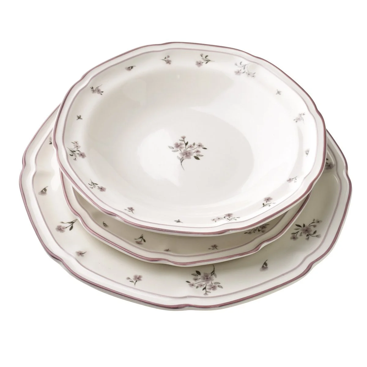 Σετ πιάτων με ανθάκια ροζ-μοβ