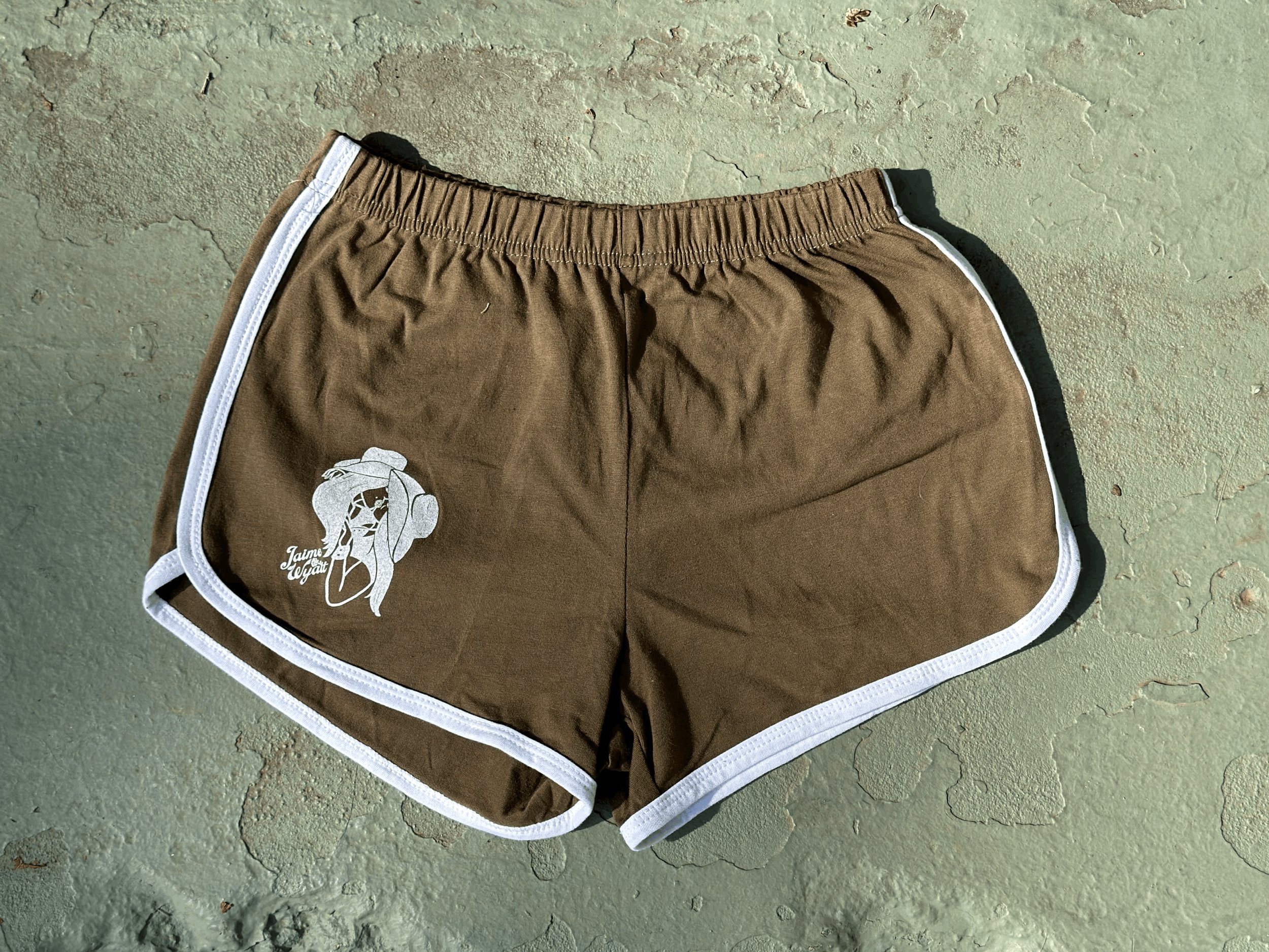 Vintage Running Shorts Kissing Cowgirls Unisex Army Green — Jaime Wyatt