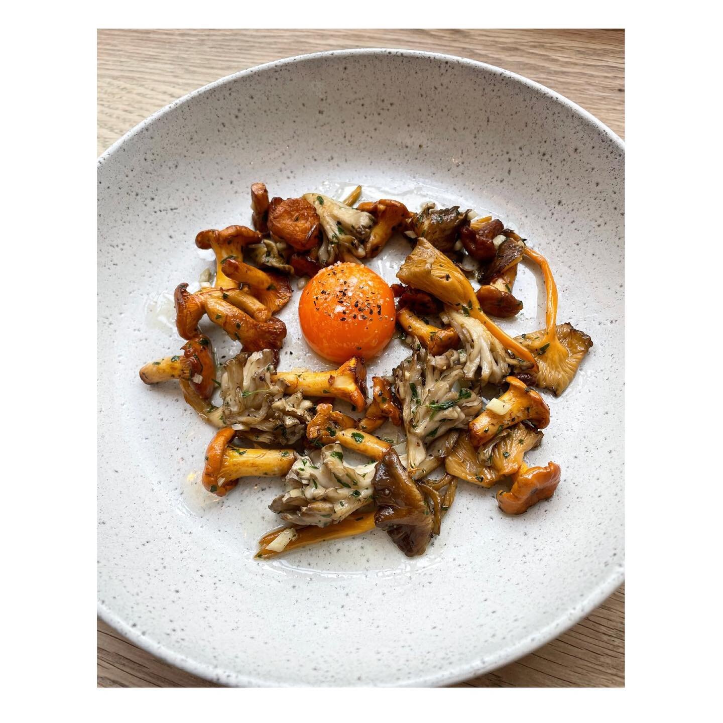 British Wild Mushrooms, Soft Confit Egg Yolk, Garlic, Parsley &hellip; inspired by a recent trip to @ganbara.oficial in San Sebasti&aacute;n - on the menu from next week