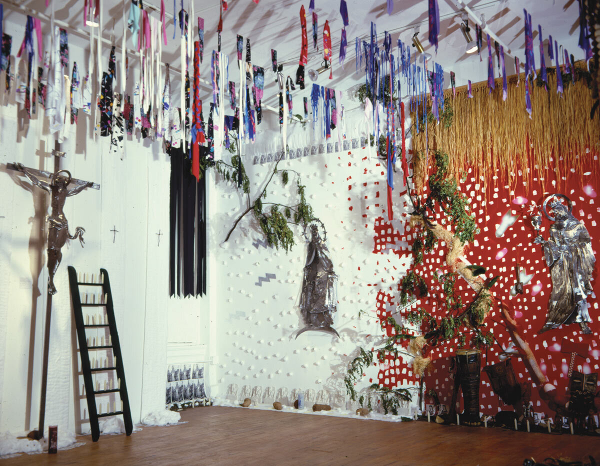 Installation View, Wall Altars (Olofi, Obatala, Shango)