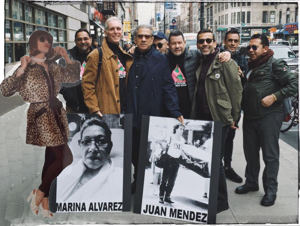  Latina/o Caucus members at the ACT UP 30th anniversary event, with signs remembering two deceased members. 