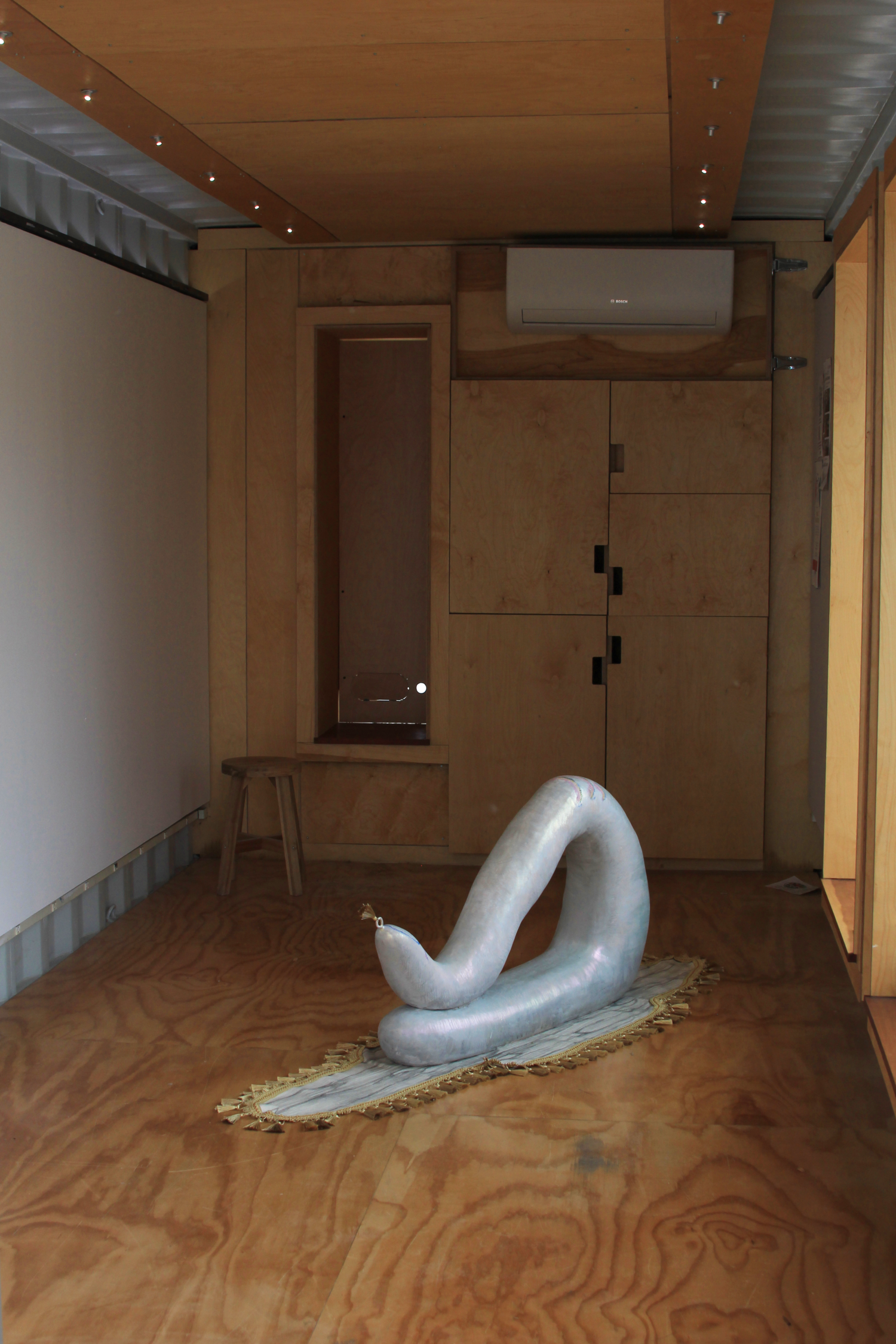  Installation image of Sun Young Park exhibition at Curiouser &amp; Curiouser shipping container. 