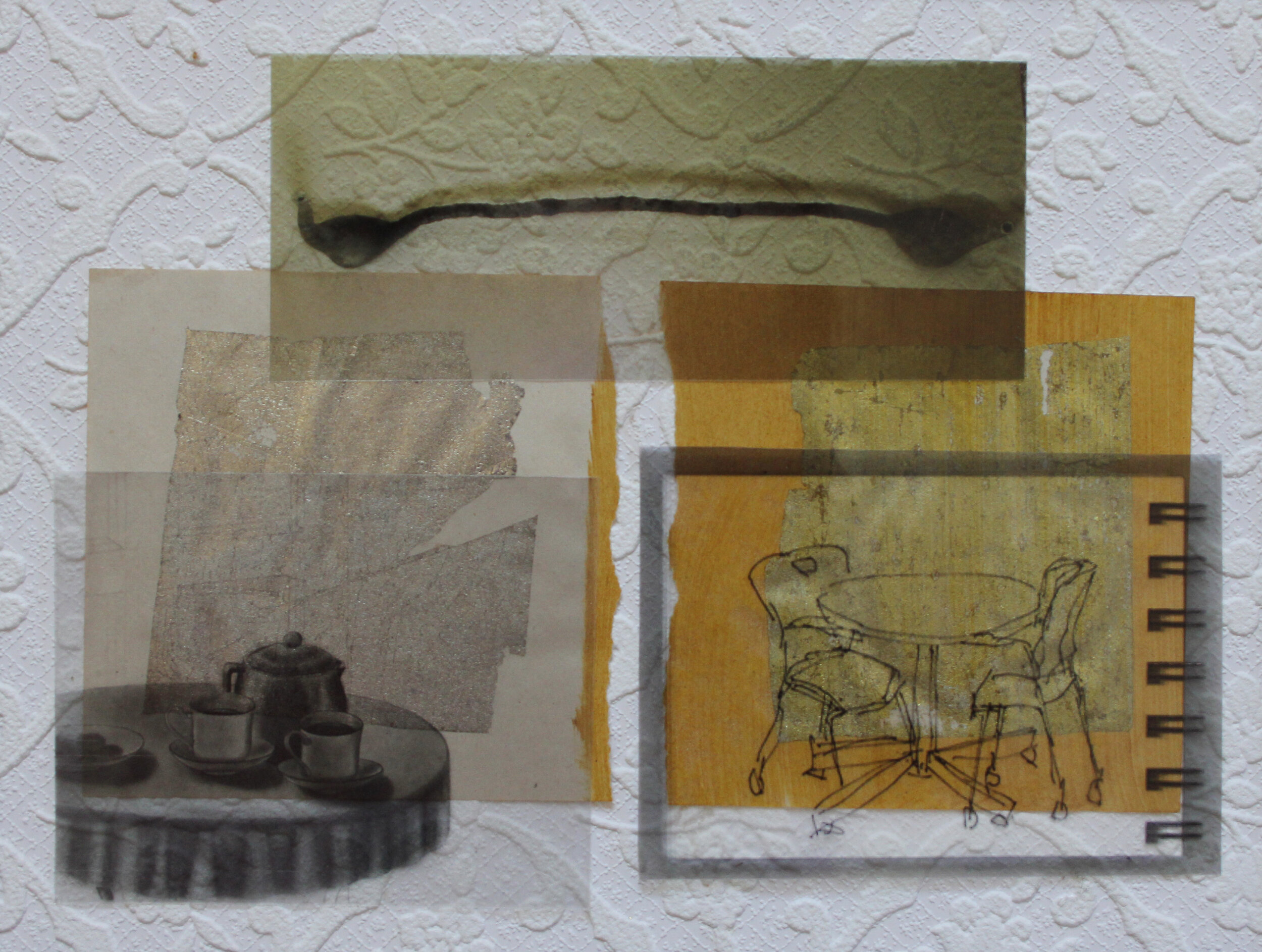 nothing disturbs the silence between us 2014, 8 ½ x 11 inches mixed media Mahmoud Darwish Museum Ramallah, Palestine August 7-21, 2014 In response to a poem by Mahmoud Darwish…. My work is response to the poignant poem by Mahmoud Darwi
