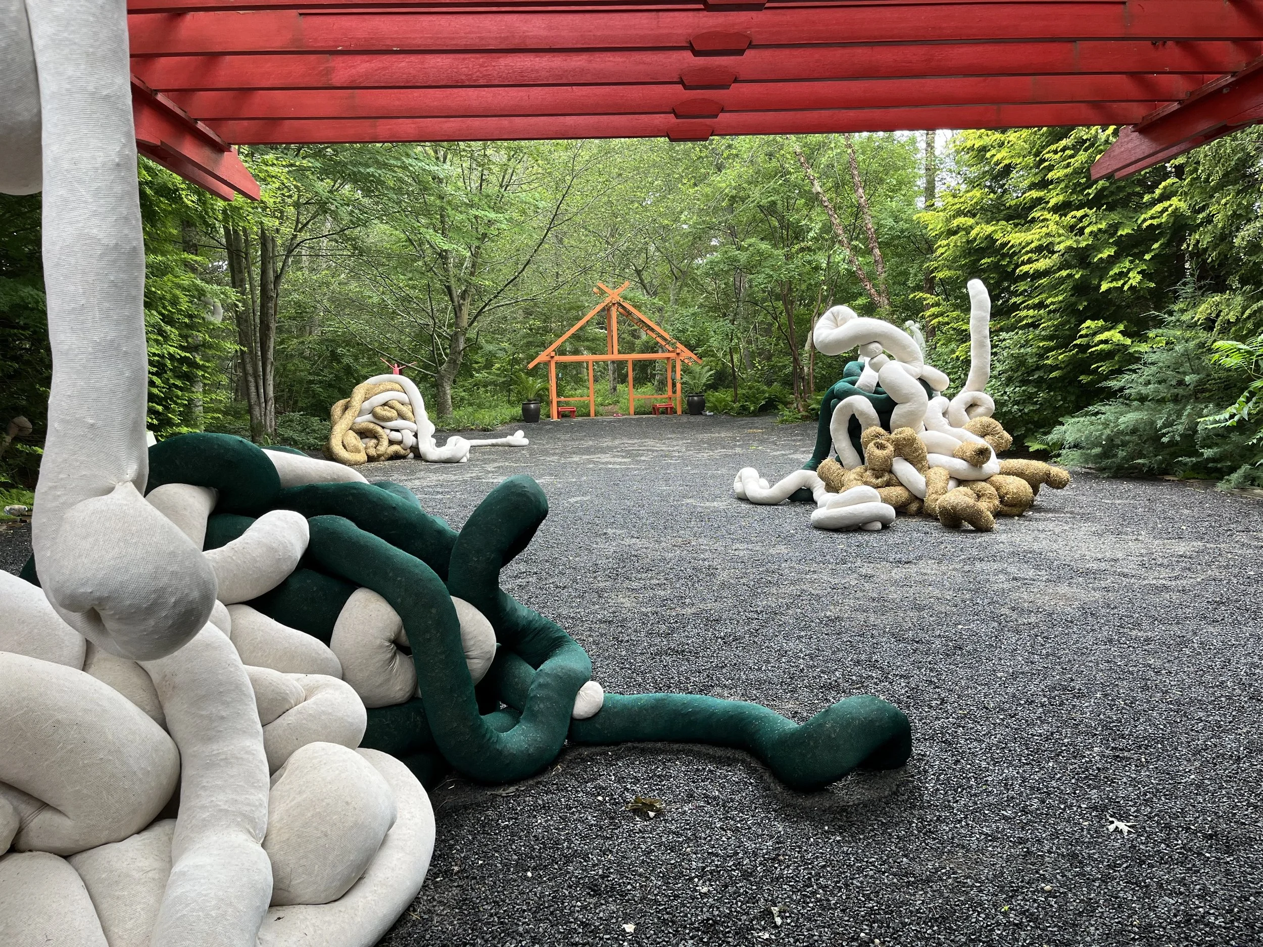 Installation space, 140 x 60 x 14 ft 2024 plastic netted hay wattles, biodegradable hay wattles, hardware, rebar, wood, sand photo credits: Martha Russo
