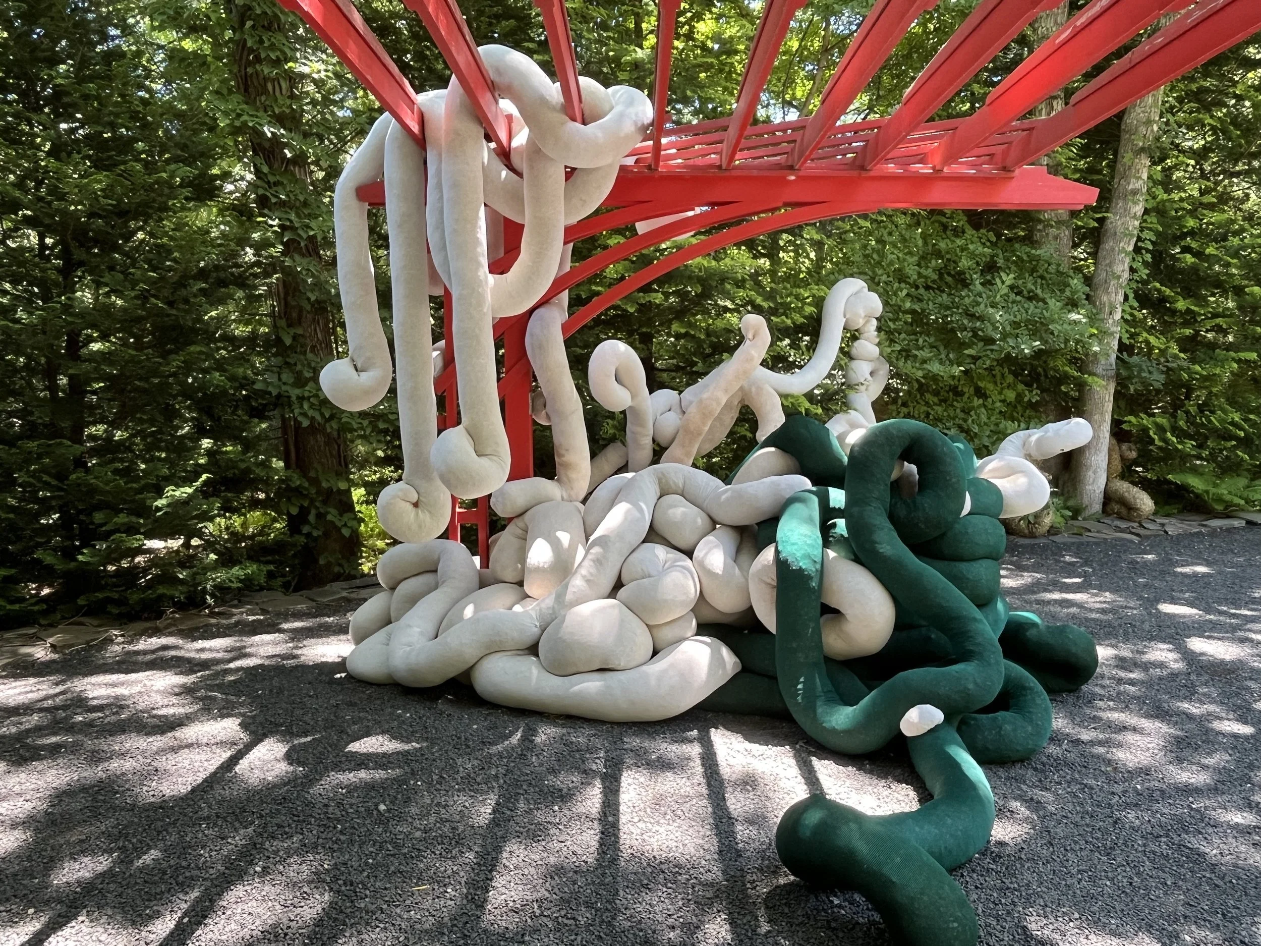 Installation space, 140 x 60 x 14 ft 2024 plastic netted hay wattles, biodegradable hay wattles, hardware, rebar, wood, sand photo credits: Martha Russo