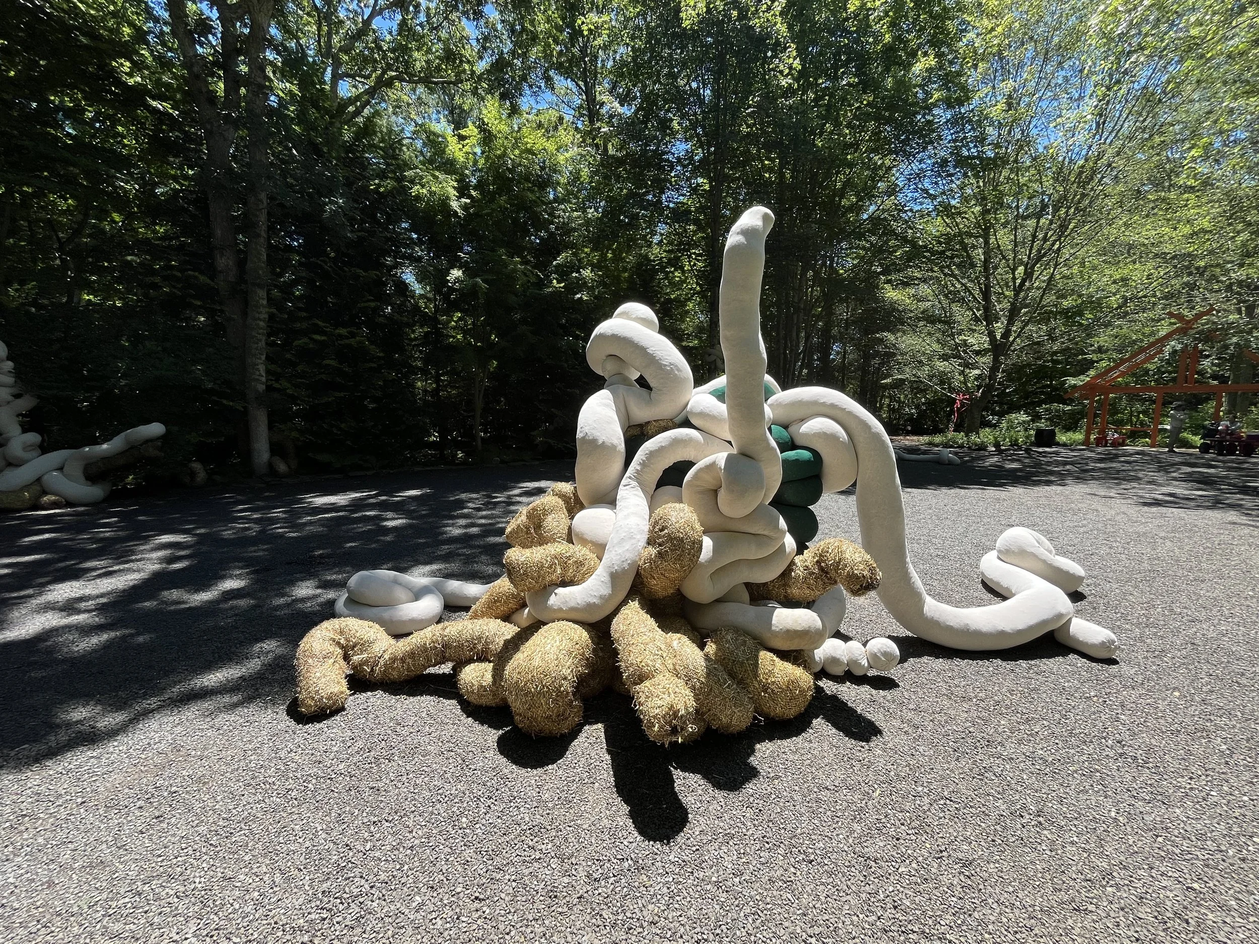 Installation space, 140 x 60 x 14 ft 2024 plastic netted hay wattles, biodegradable hay wattles, hardware, rebar, wood, sand photo credits: Martha Russo