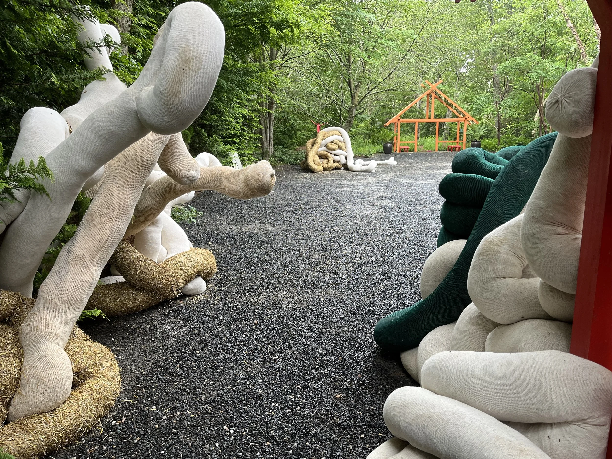 Installation space, 140 x 60 x 14 ft 2024 plastic netted hay wattles, biodegradable hay wattles, hardware, rebar, wood, sand photo credits: Martha Russo