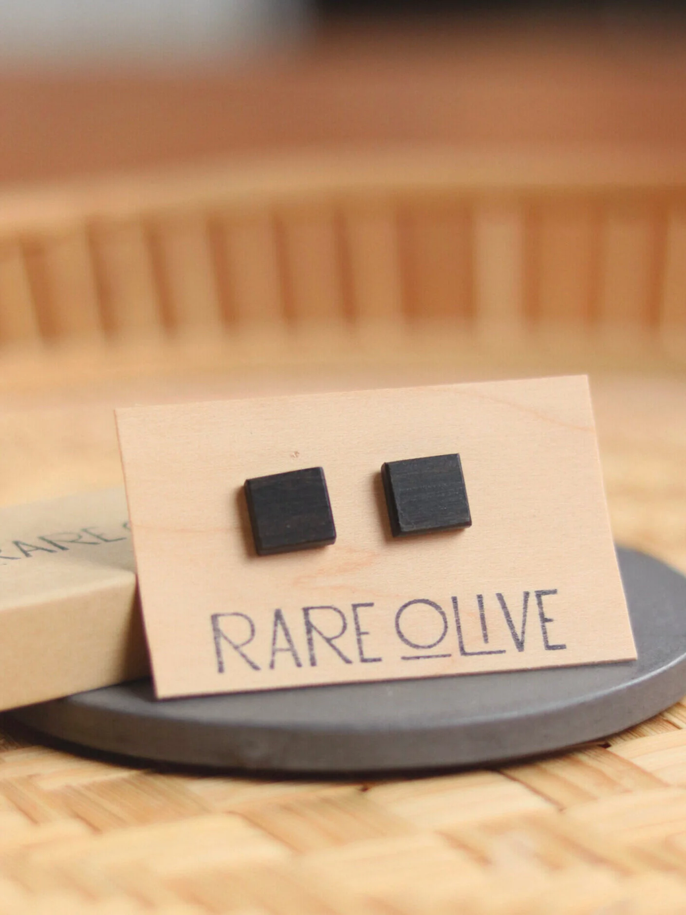 Square Studs in Ebony