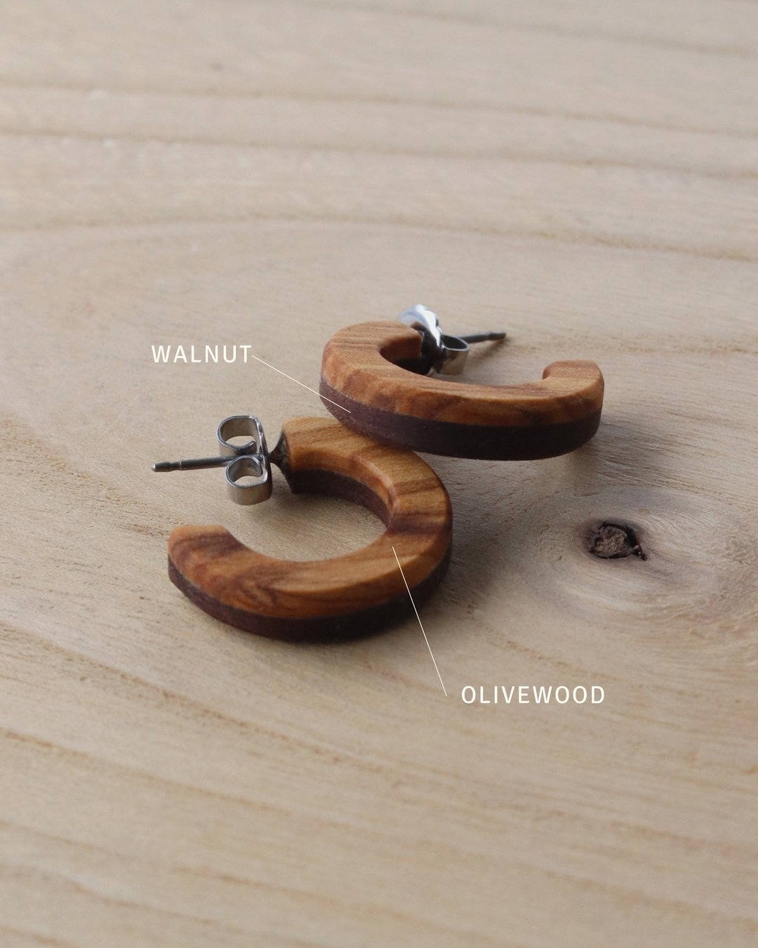 We intentionally design wears that are classic in style and versatile in function, ensuring many different ways for maximum use and longevity. These hoops feature different wood on each side, so there are multiple ways to style one set. 

Swipe throu