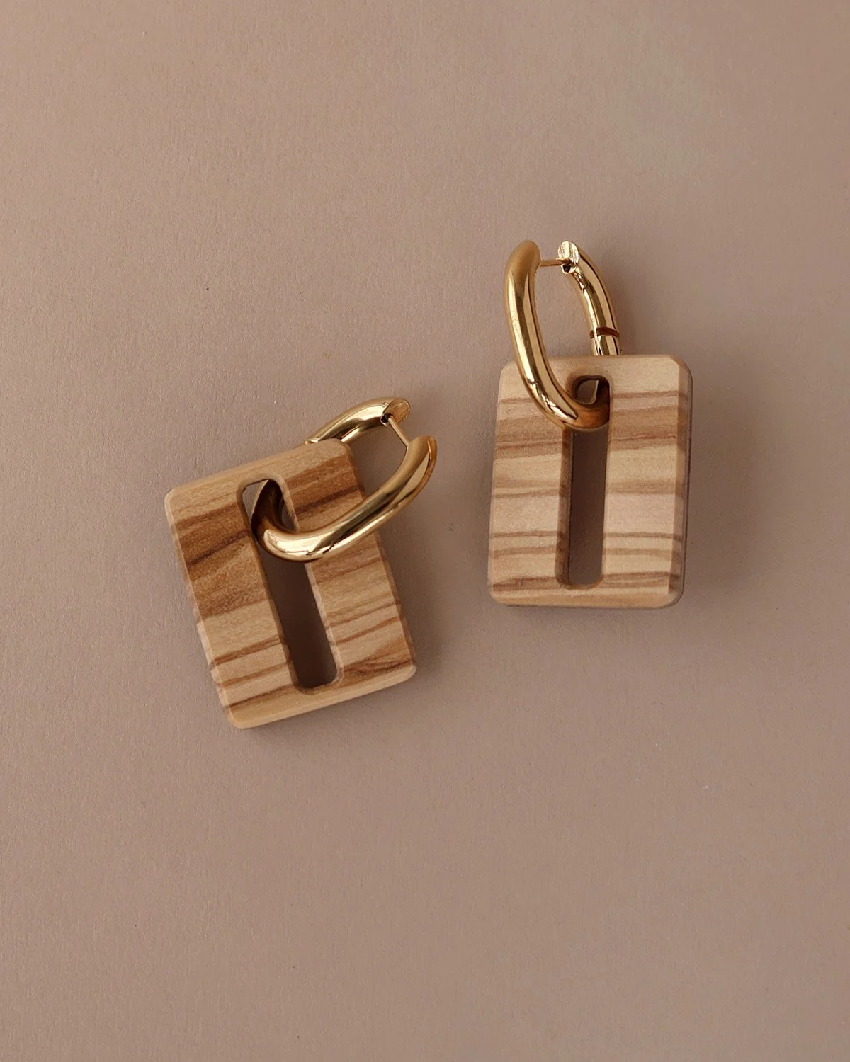 Bold Rectangles Olivewood with Metal Hoops